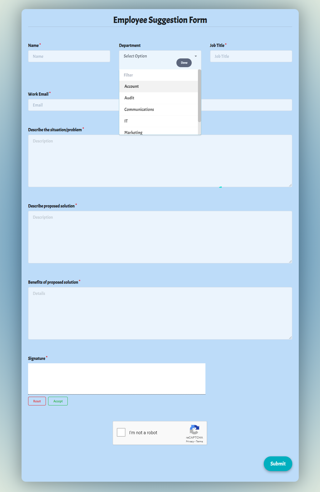 Employee Suggestion Form Template Formplus