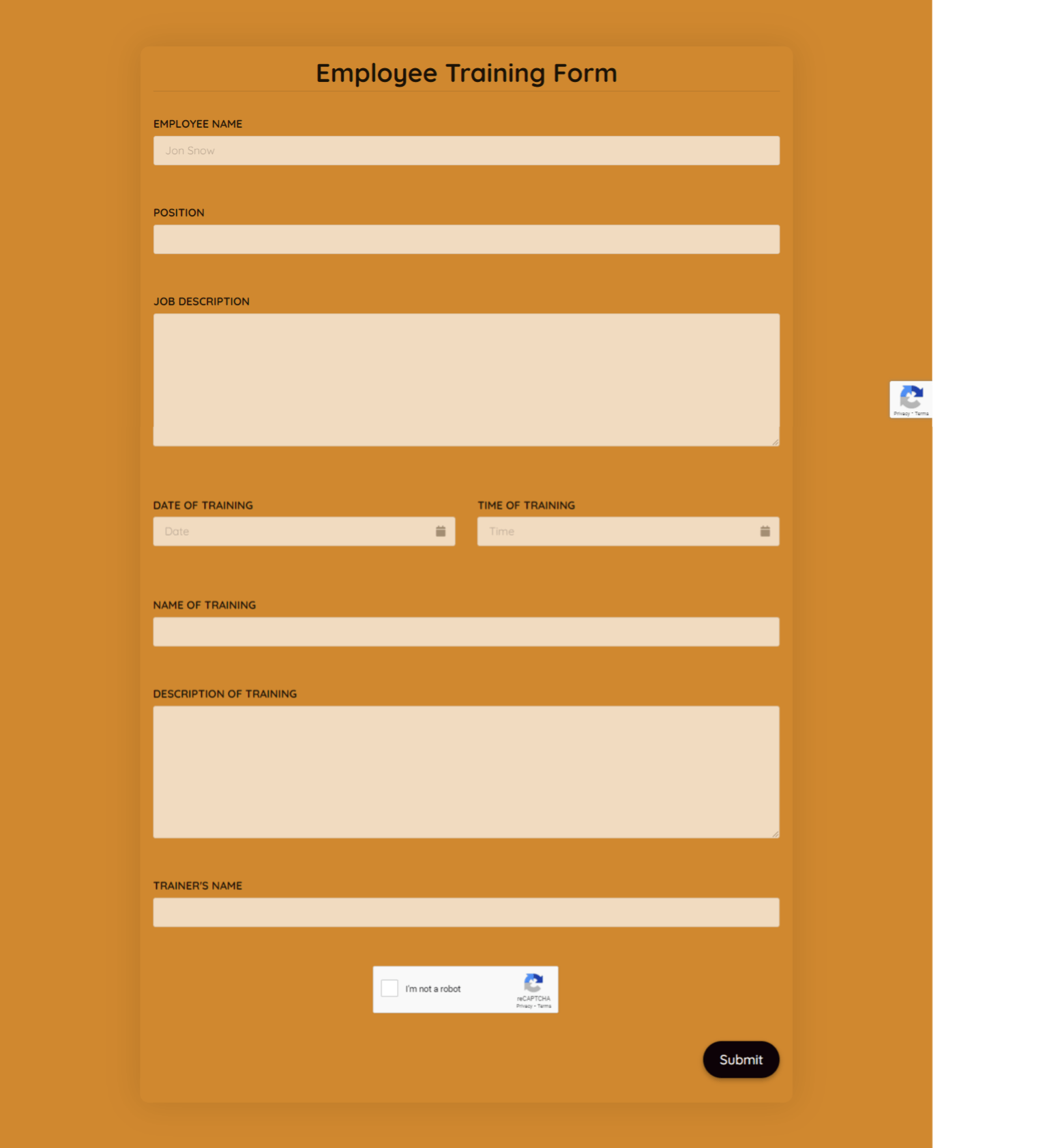 Free Employee Training Form Template template