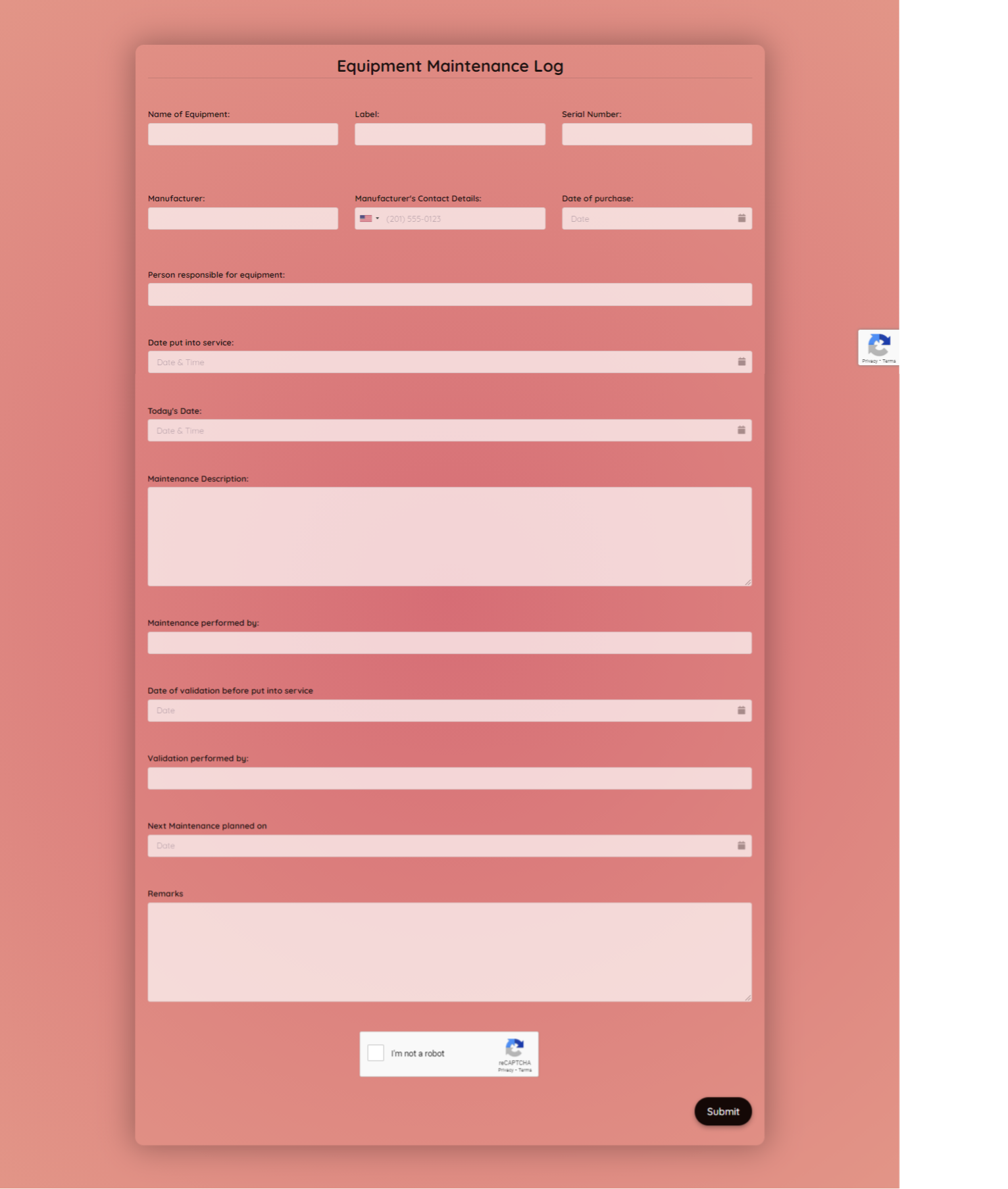 Equipment Maintenance Log Template template