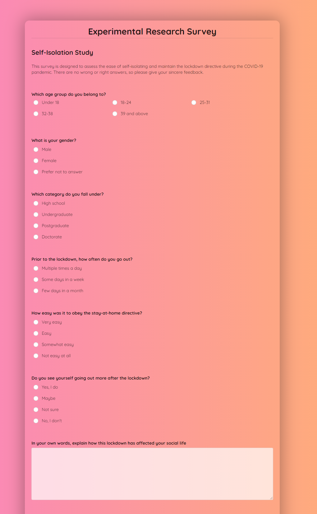 Free Experimental Research Survey Template template