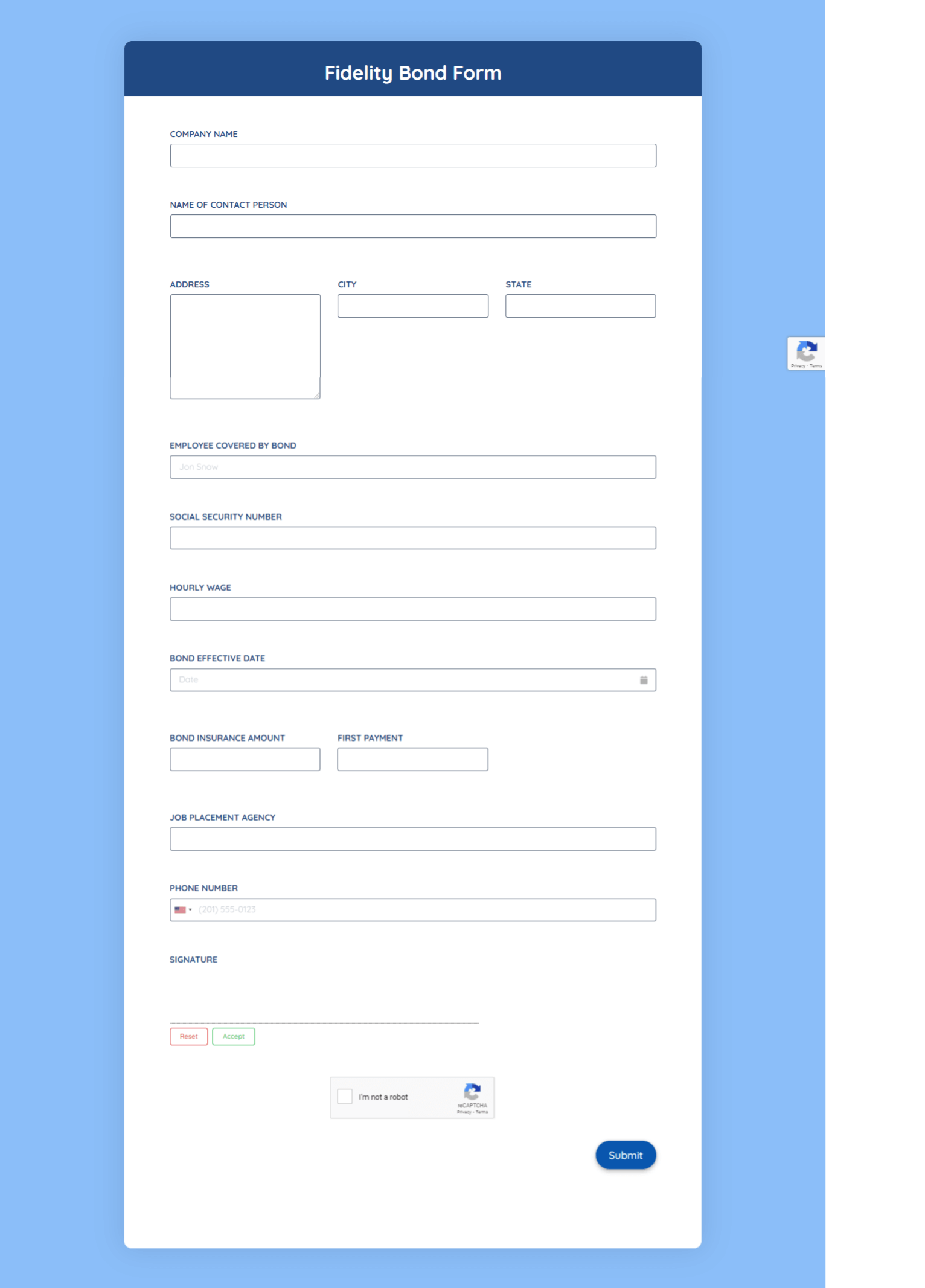 Free Fidelity Bond Form Template template