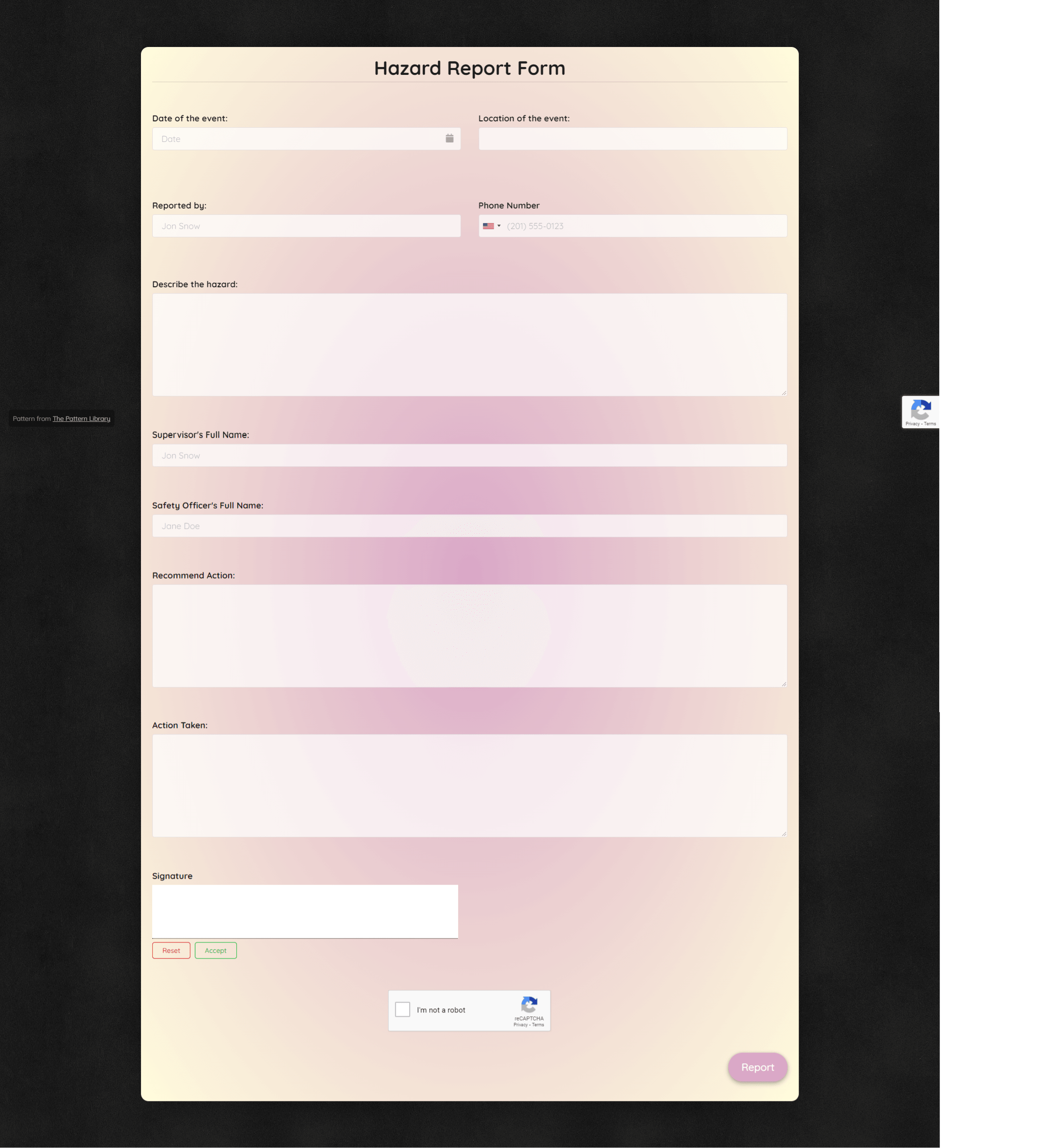 Hazard Report Form Template template