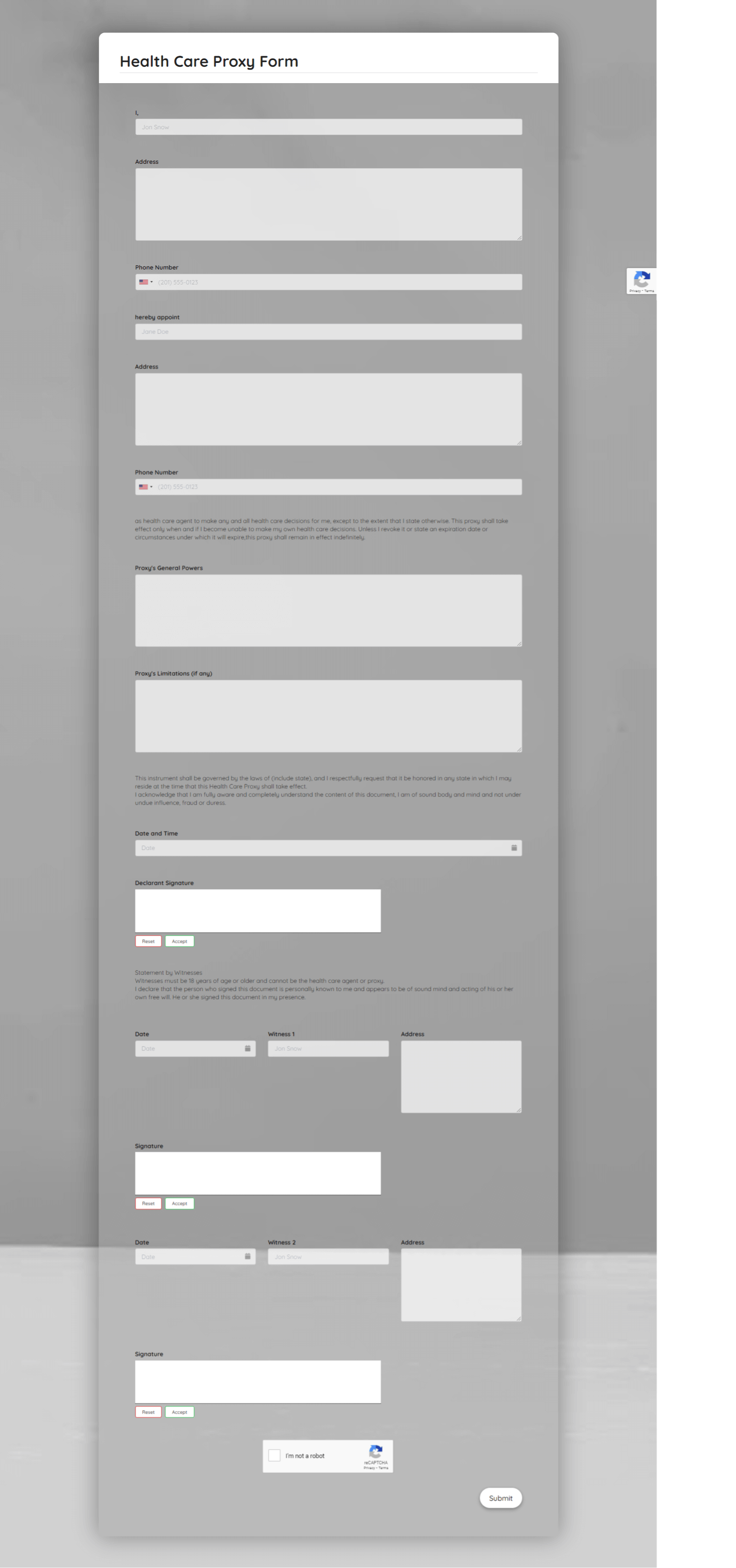 Health Care Proxy Form Template template