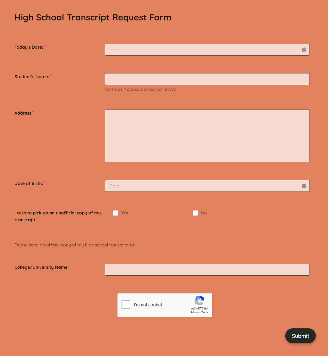 Transcript Request Form Template