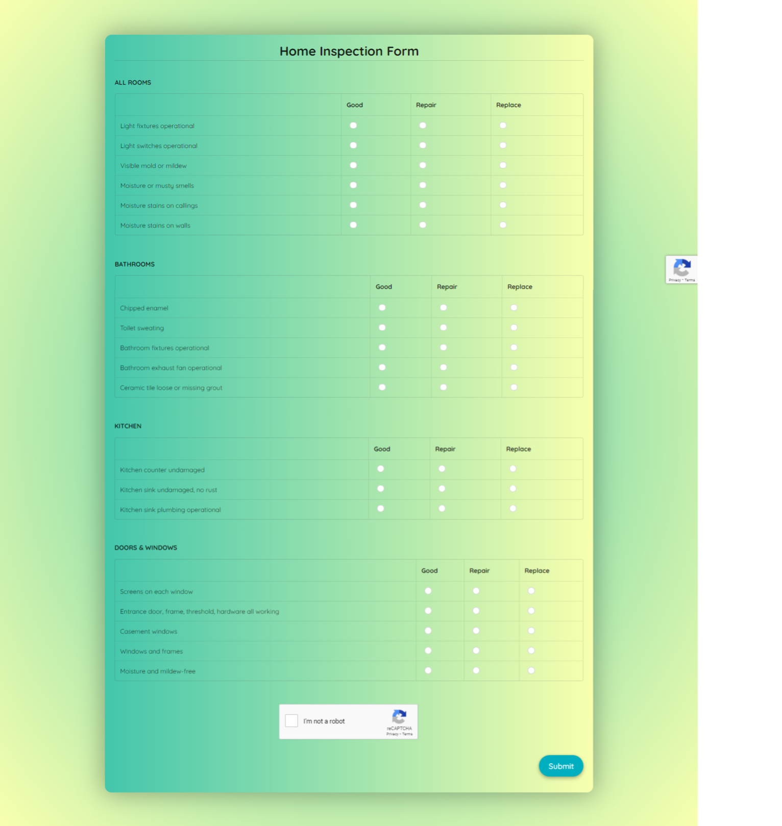 Home Inspection Form Template template