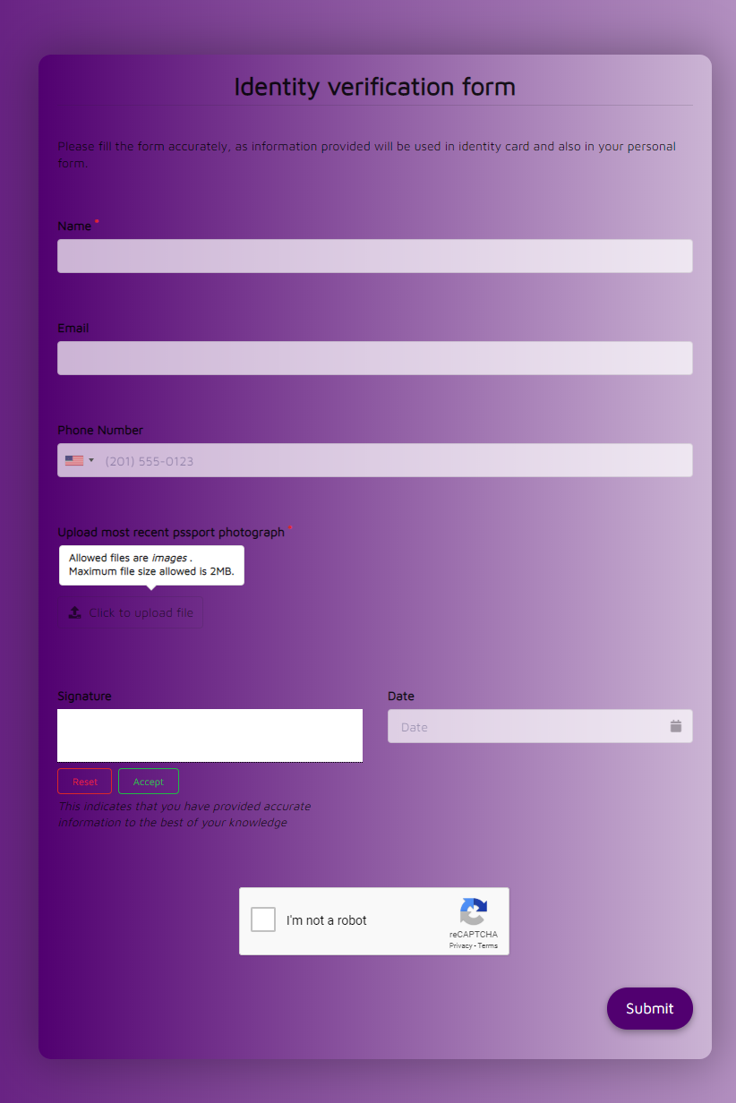 Free Identity Verification Form Template template