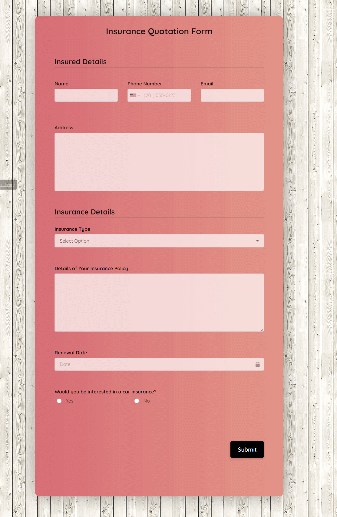 Insurance Binder Request Form Template