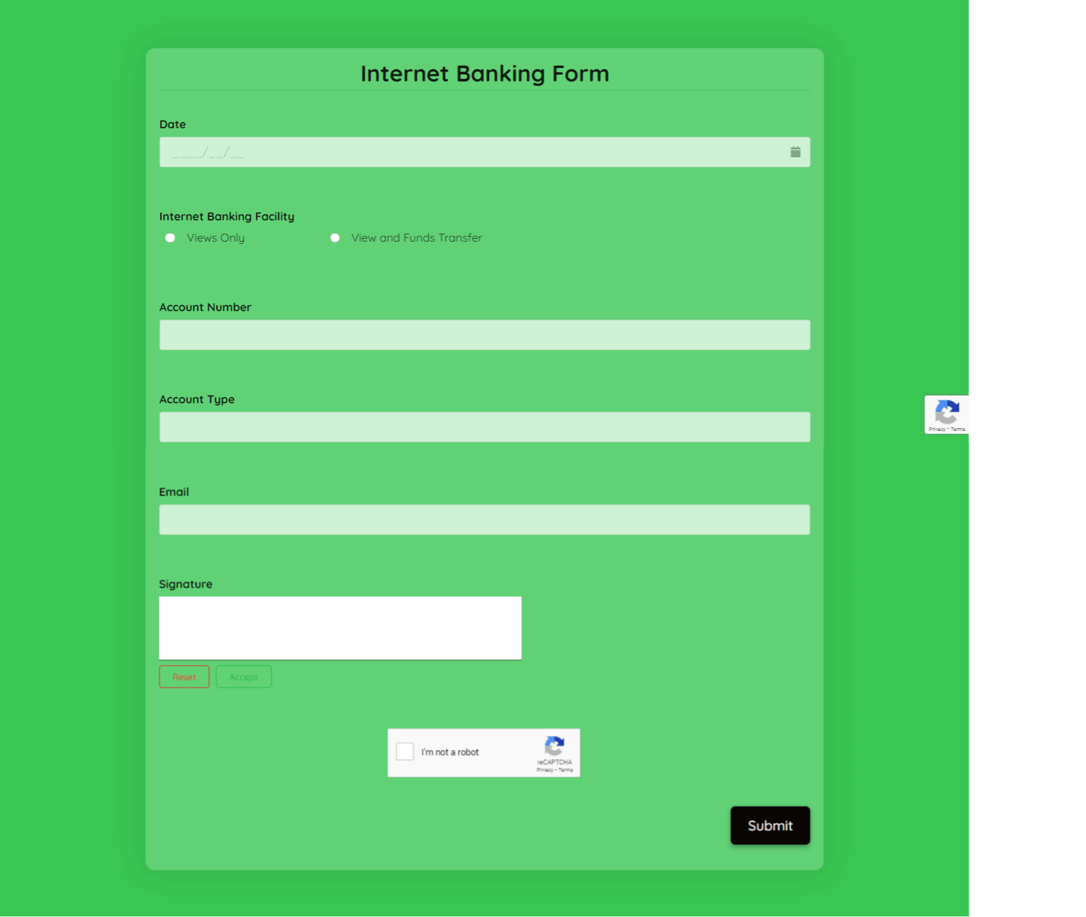 Internet Banking Form Template template