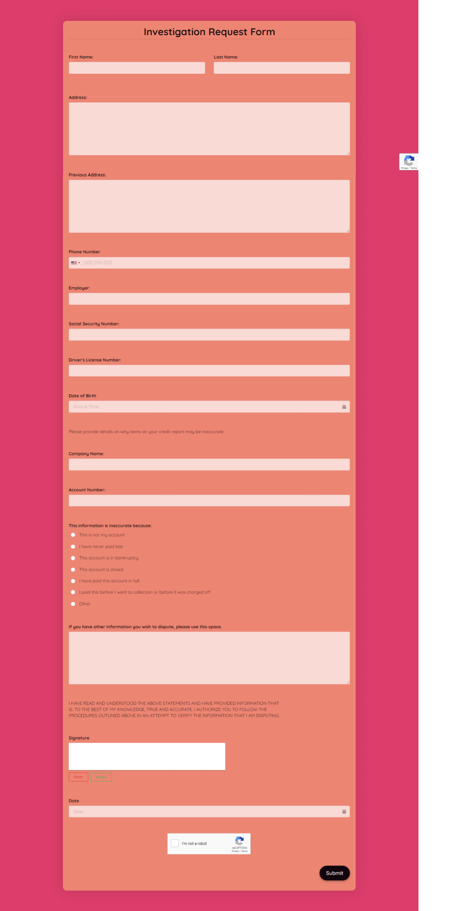 Investigation Request Form Template template