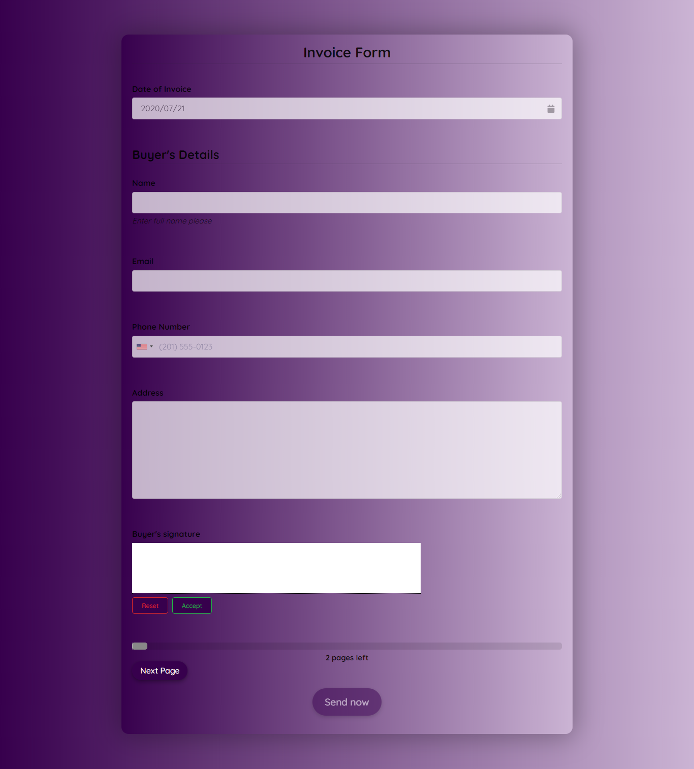 Invoice Form Template template