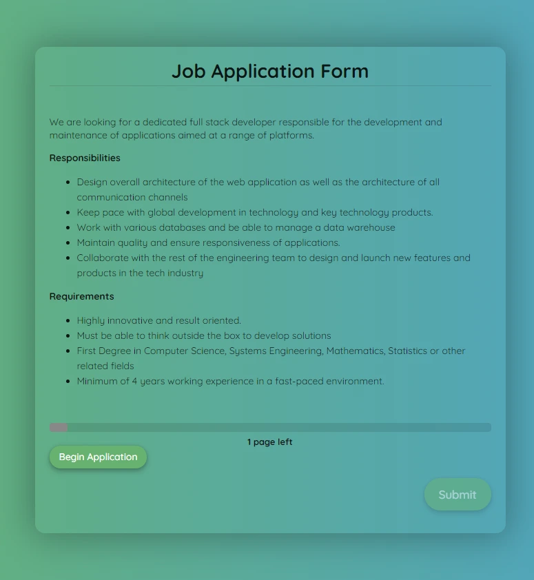 Free Job Application Form Template template