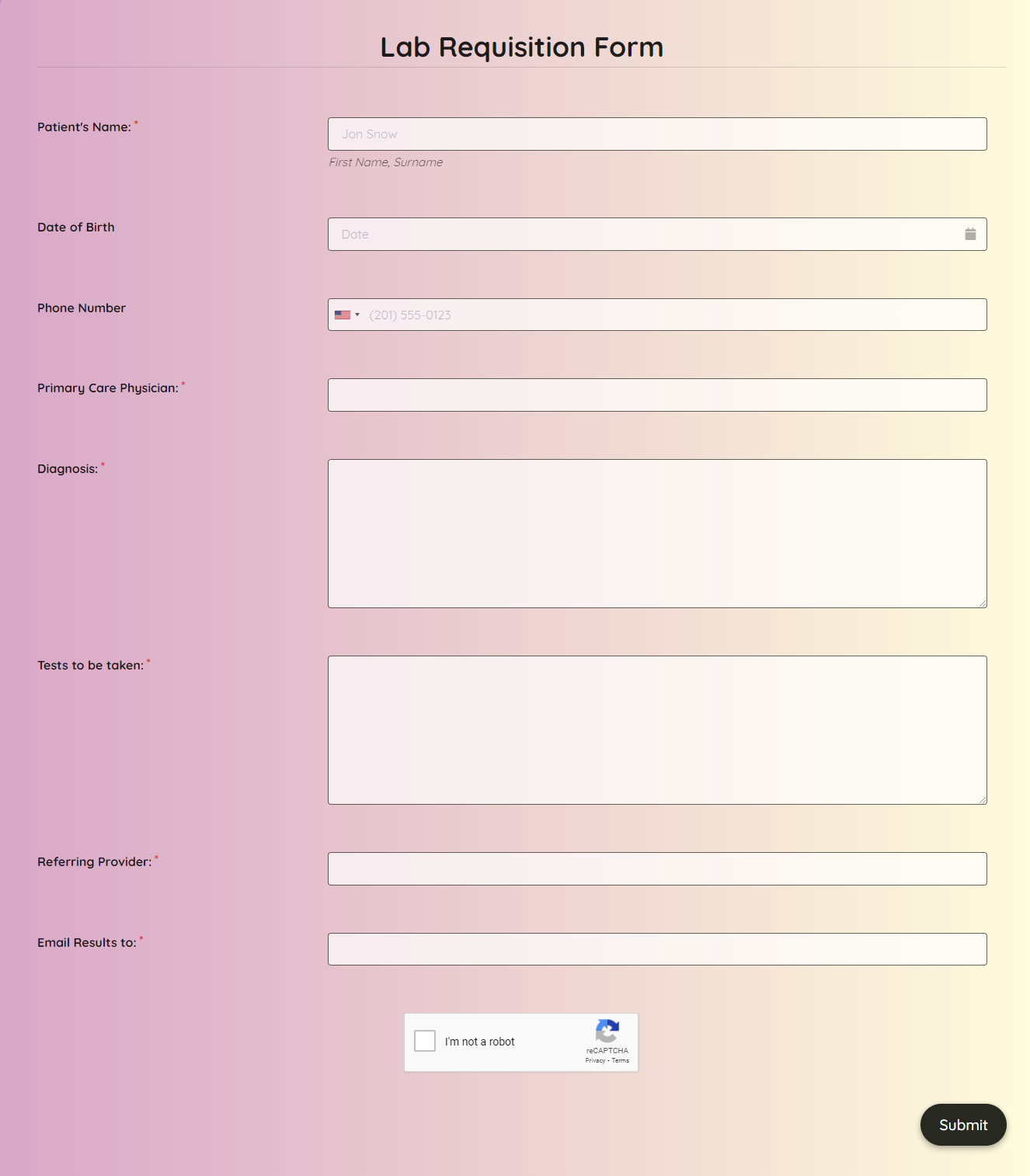 Lab Requisition Form Template template