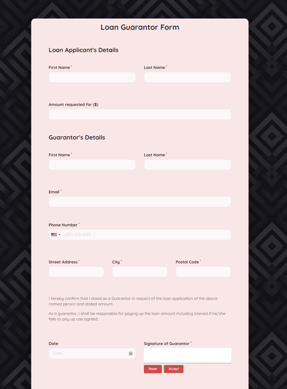 Free Loan Guarantor Form Template template