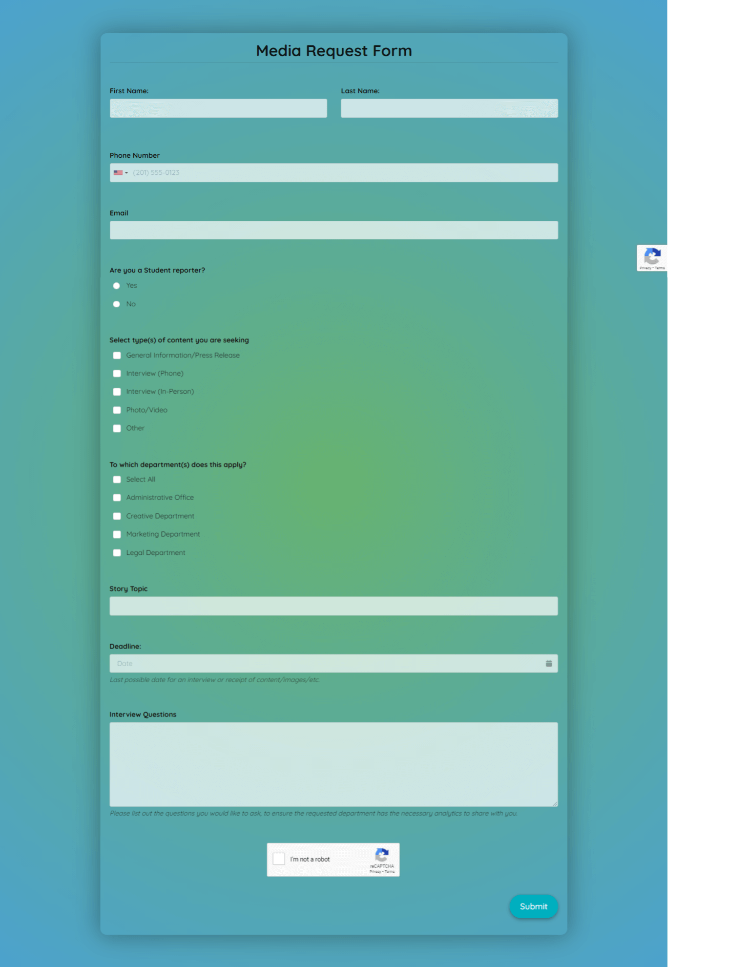 Media Request Form Template template