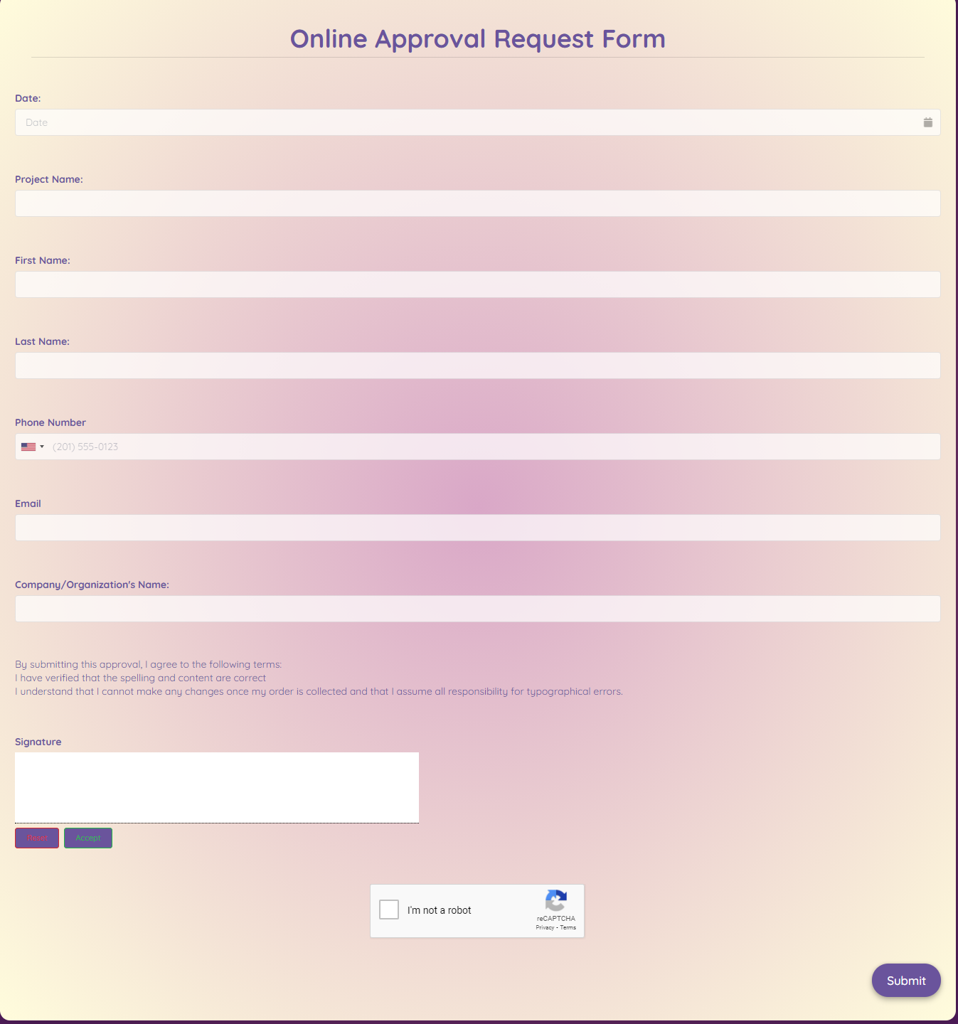 Online Approval Request Form Template template