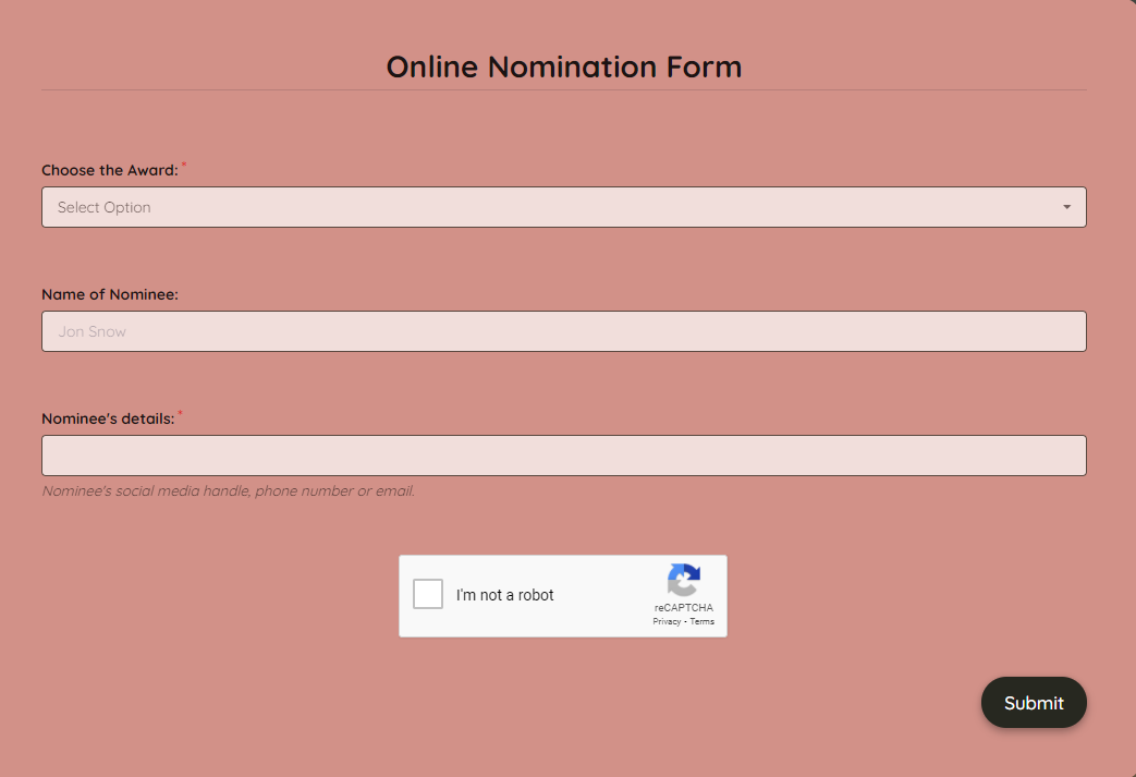 Online Nomination Form Template template