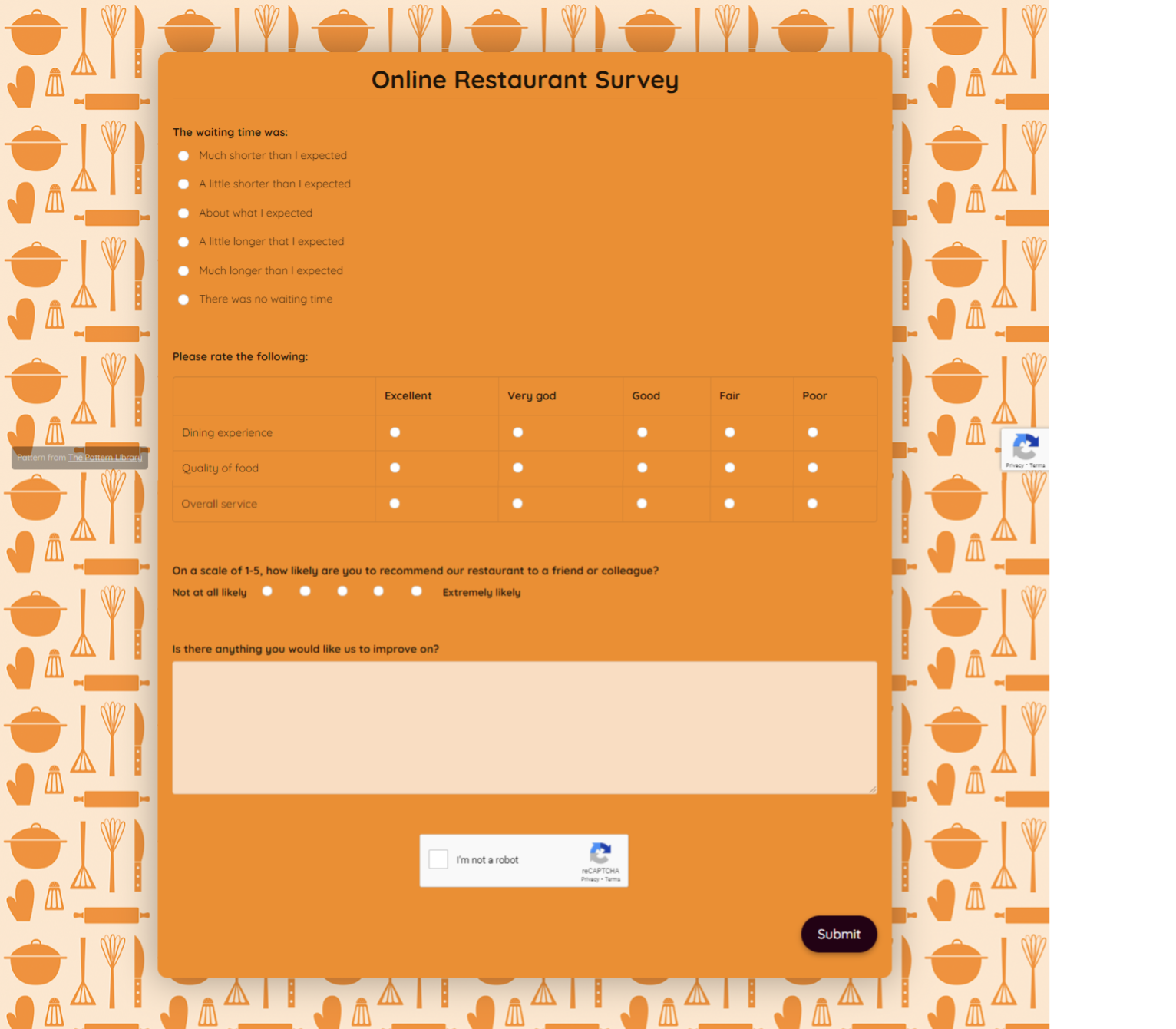 Online Restaurant Survey Template template