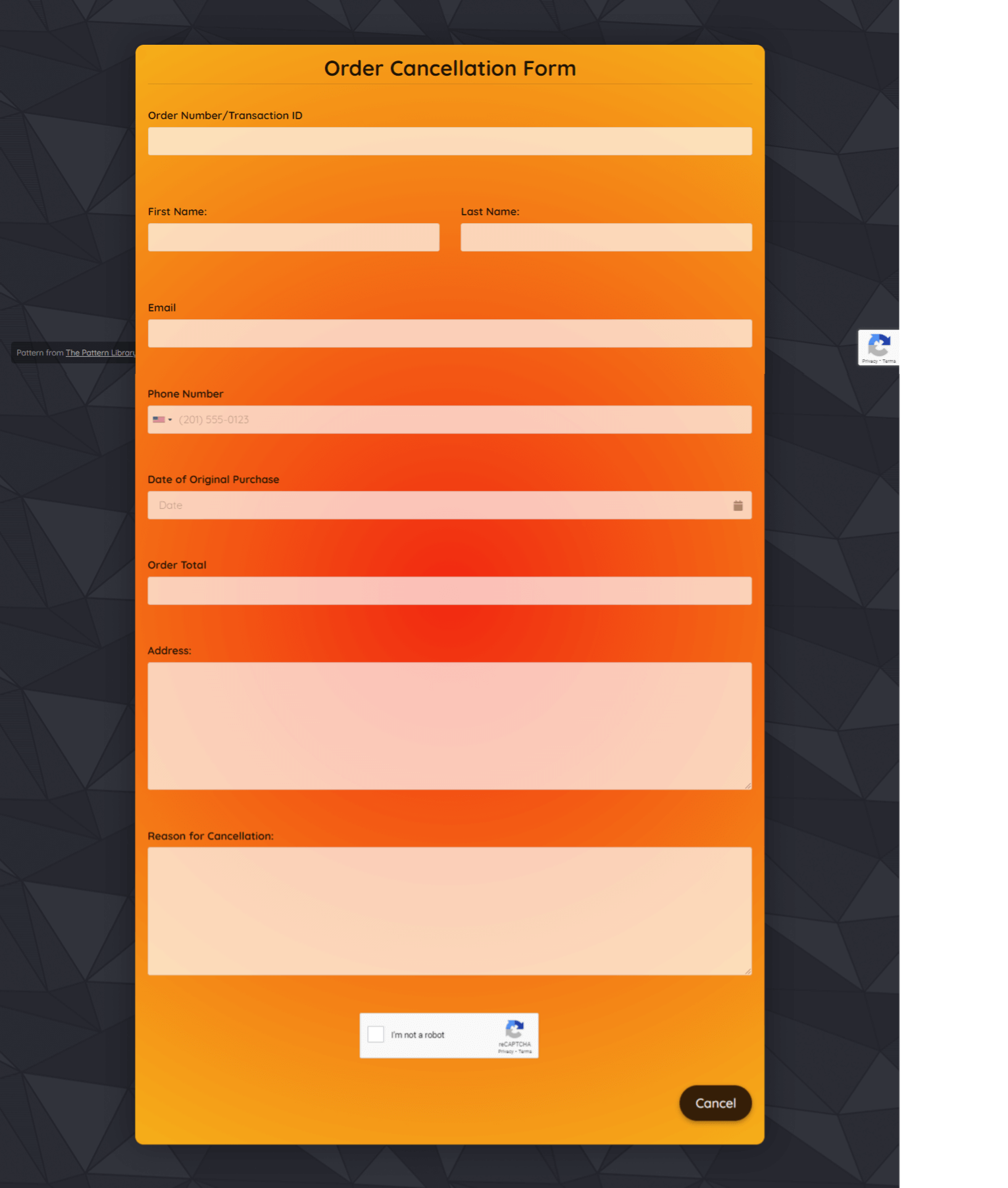 Order Cancellation Form Template template