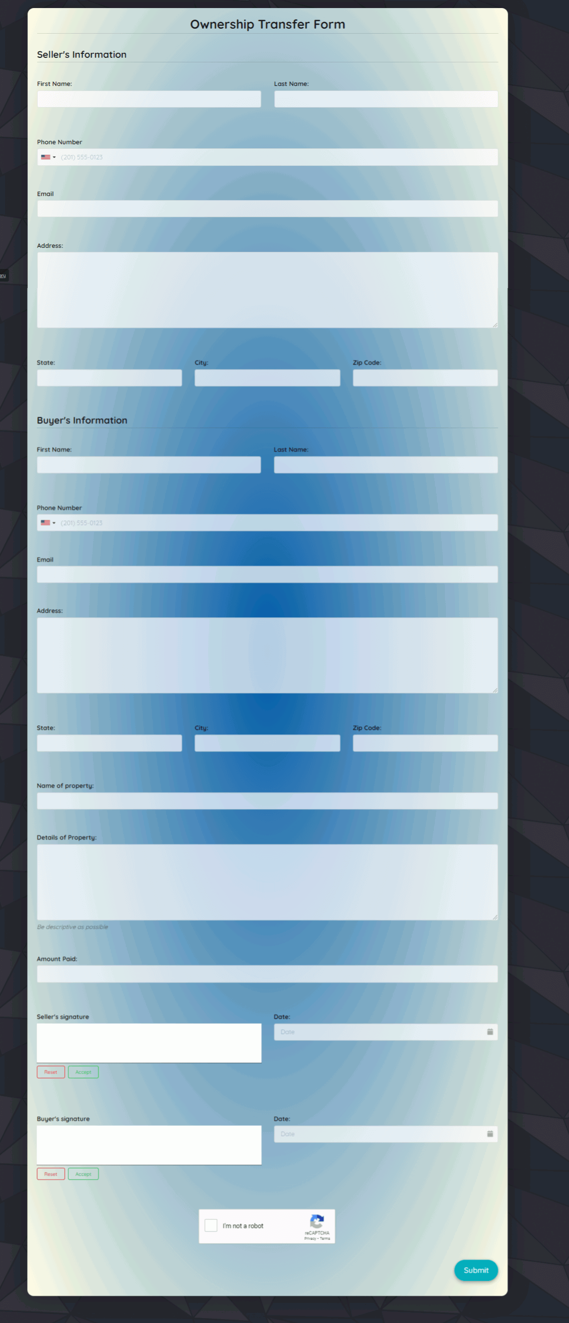 Ownership Transfer Form Template template