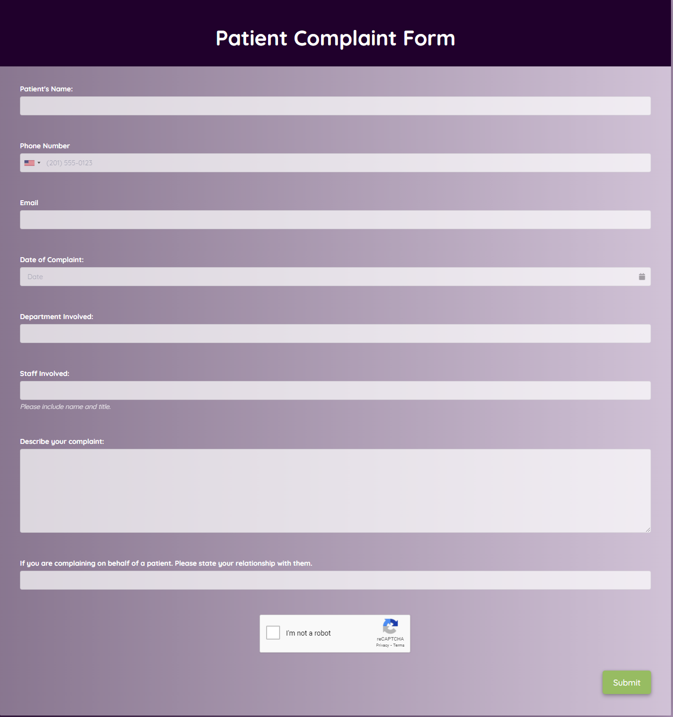Free Patient Complaint Form Template template