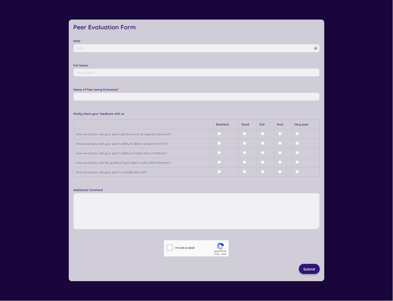 Peer Evaluation Form Template template