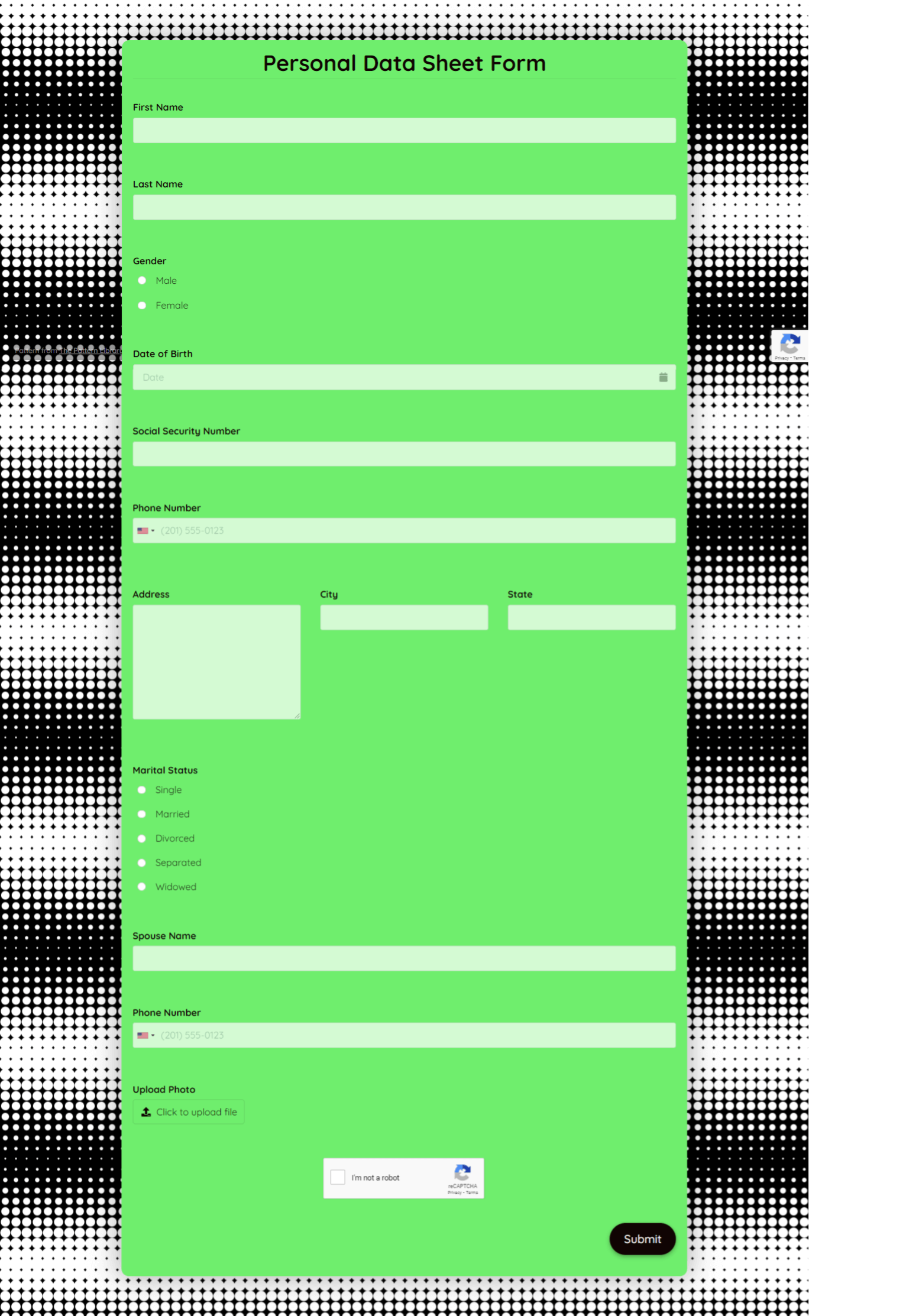 Personal Data Sheet Form Template template