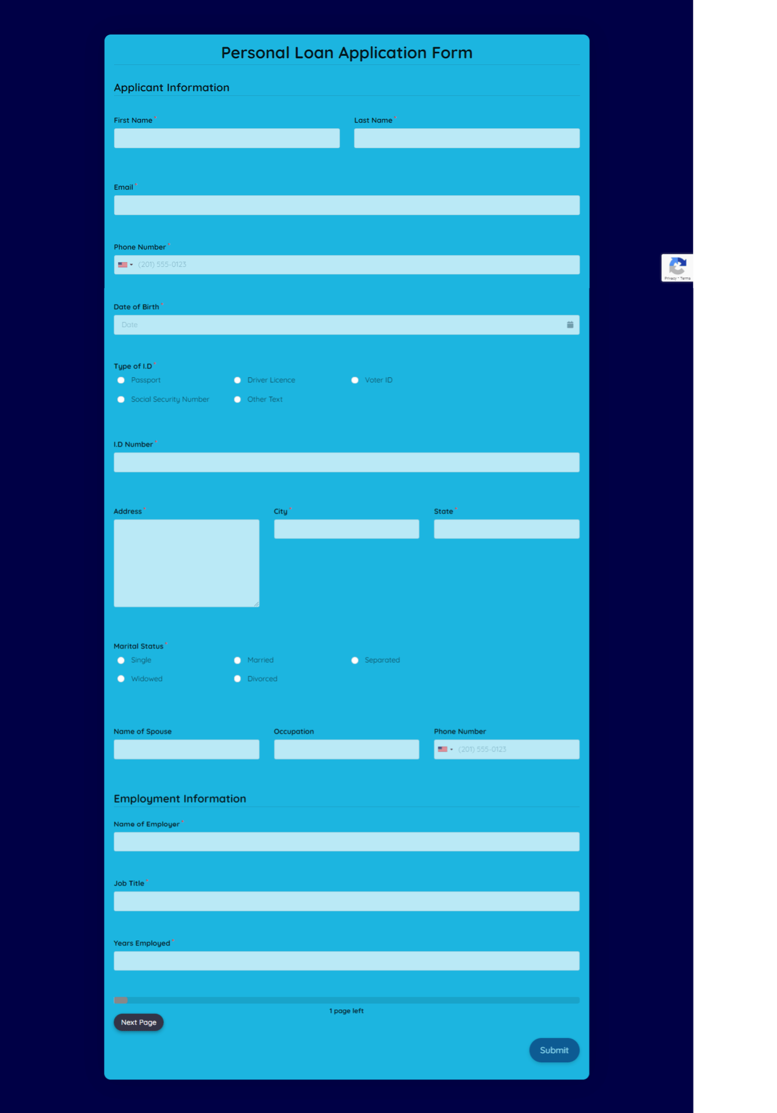 Personal Loan Application Form Template template