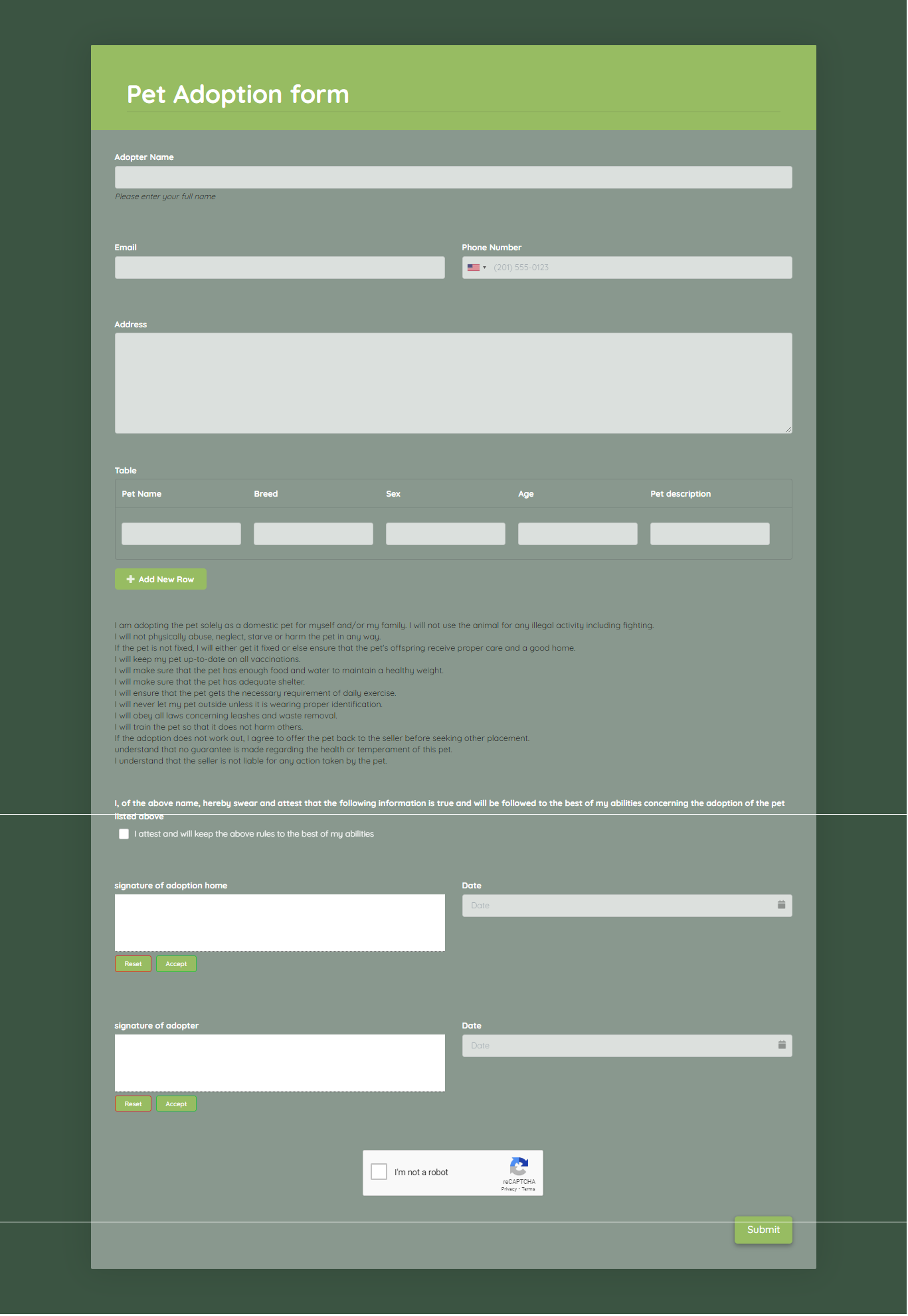 Pet Adoption Form Template template