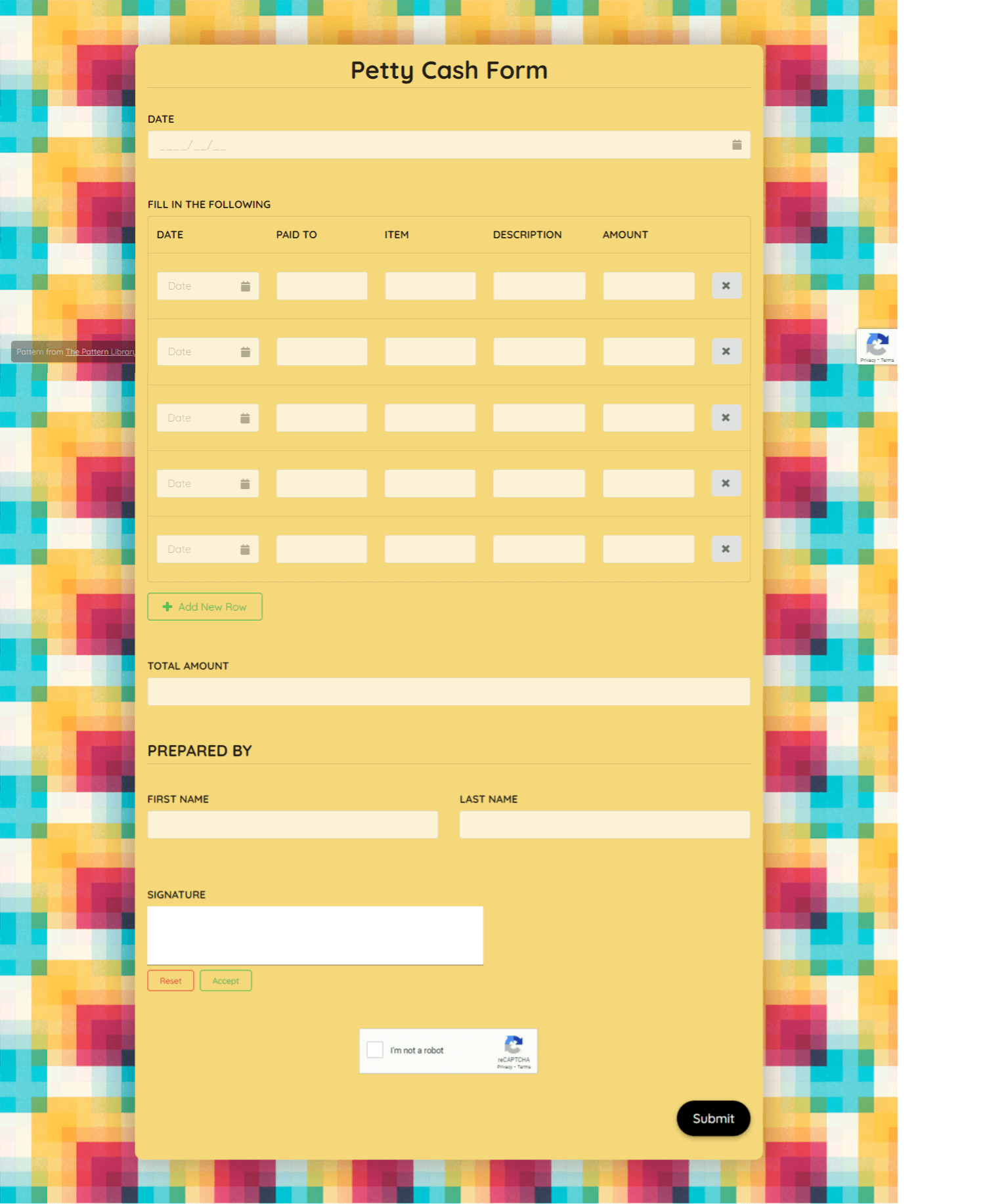 Petty Cash Form Template template