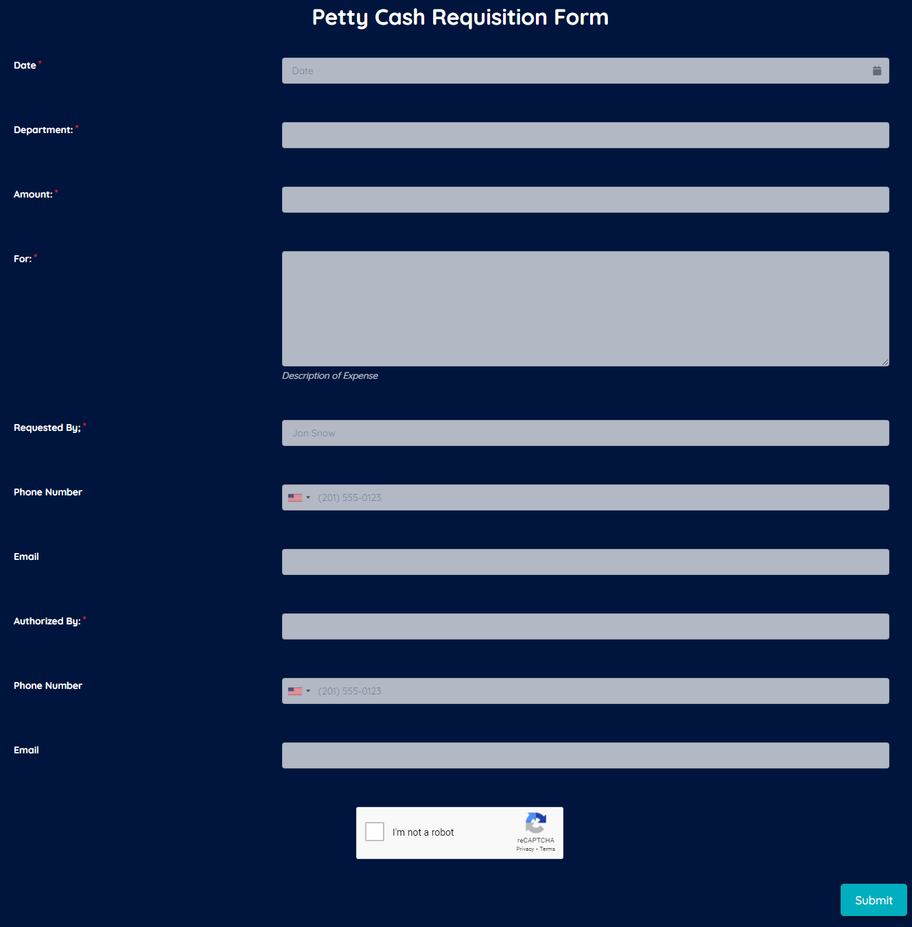 Petty Cash Requisition Form Template template