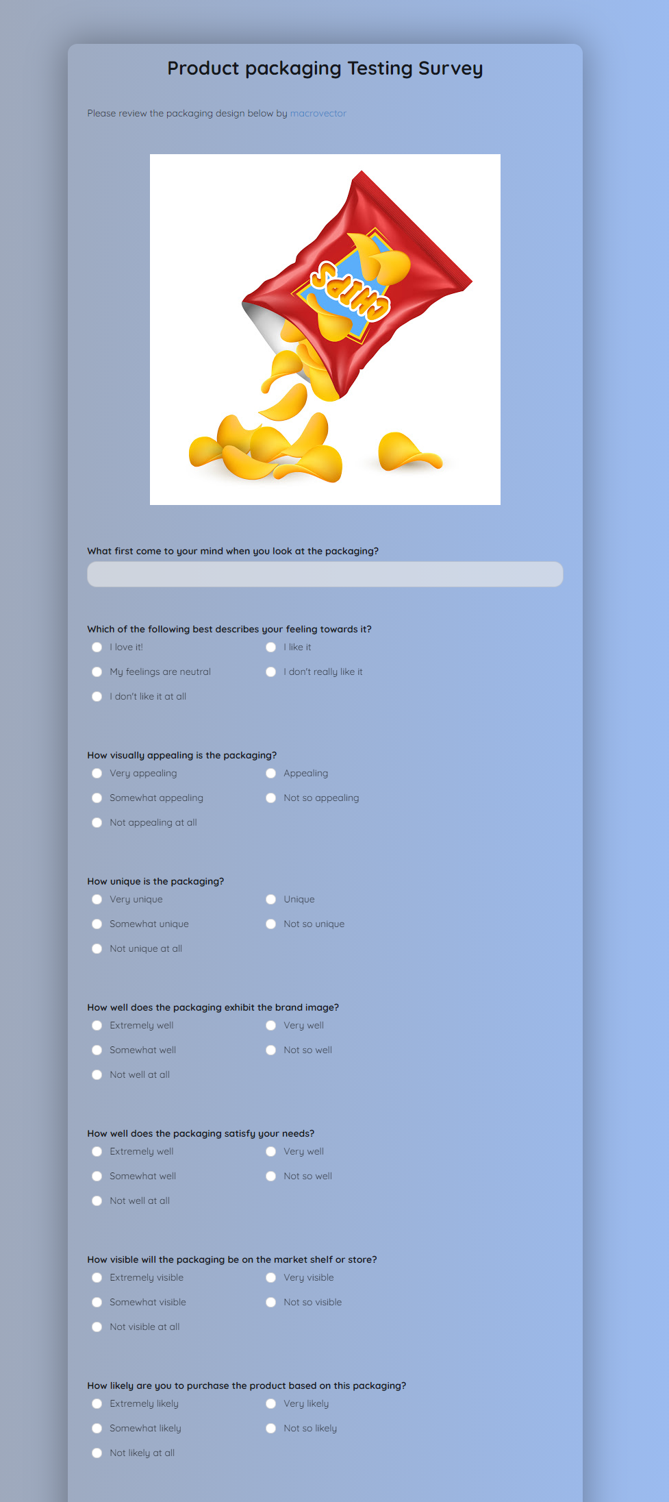 Product Packaging Testing Survey Template template