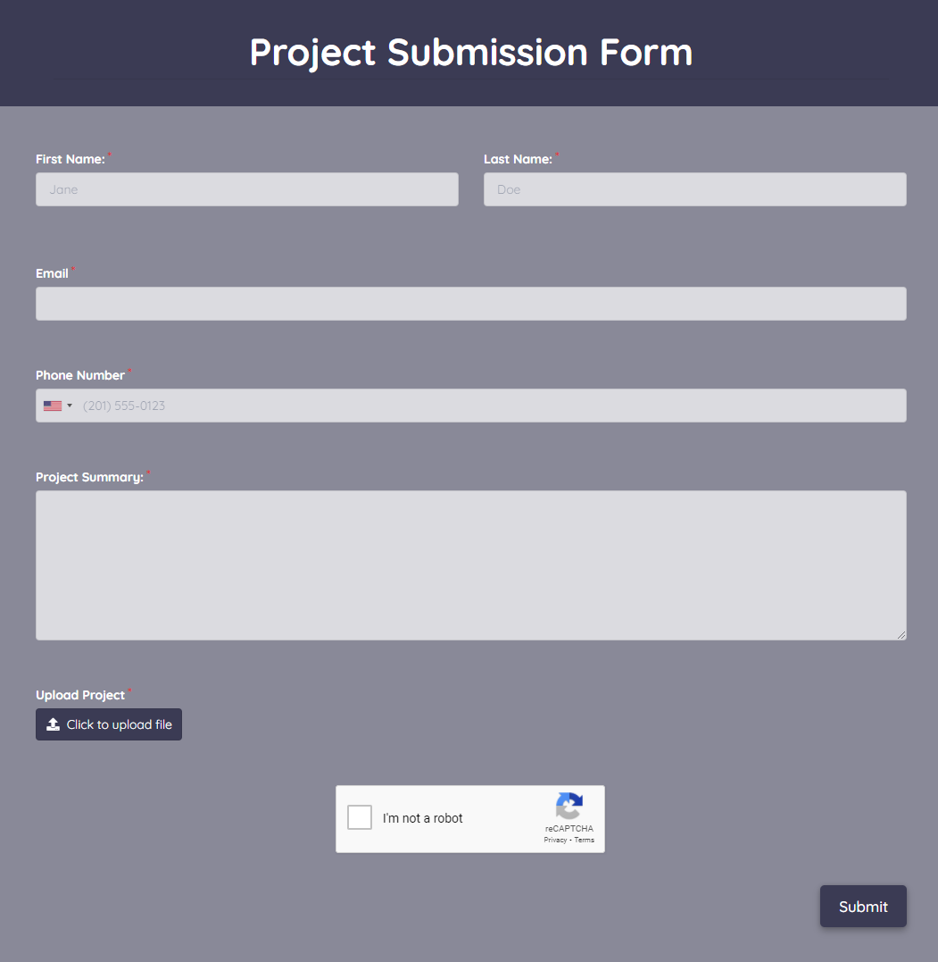 Project Submission Form Template template