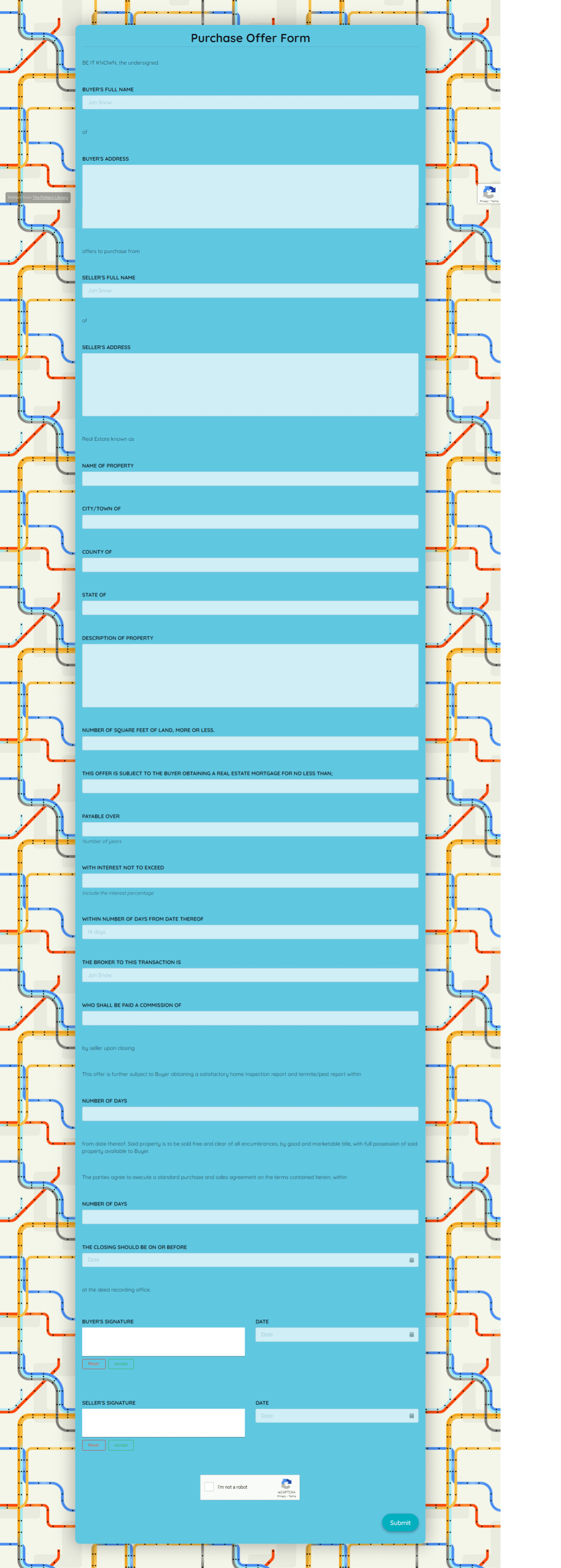 Purchase Offer Form Template template