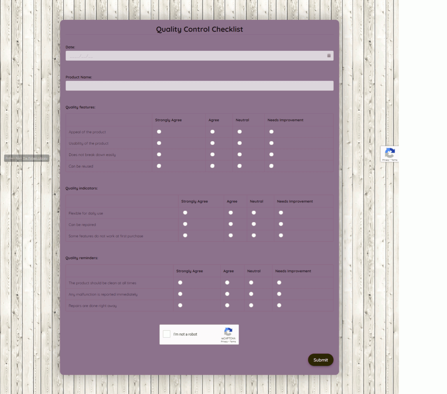 Quality Control Checklist  Template template