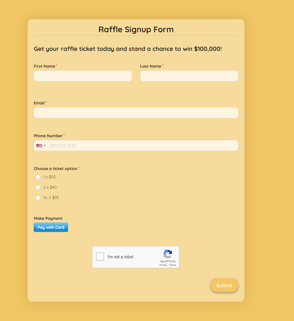 Raffle Signup Form Template template