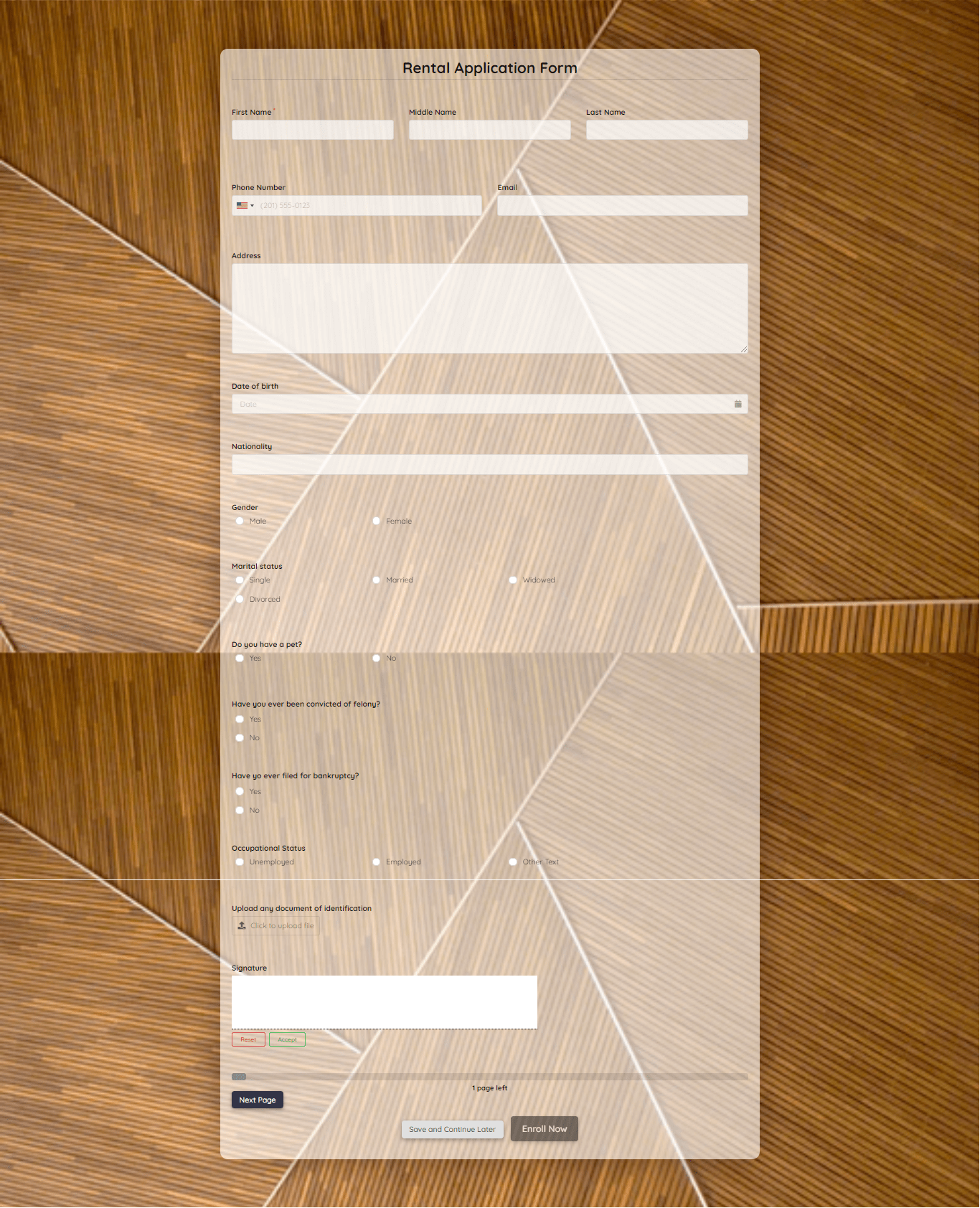 Rental Application Form Template template