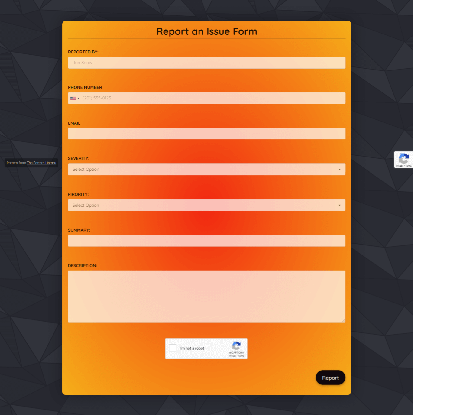 Report An Issue Form Template template