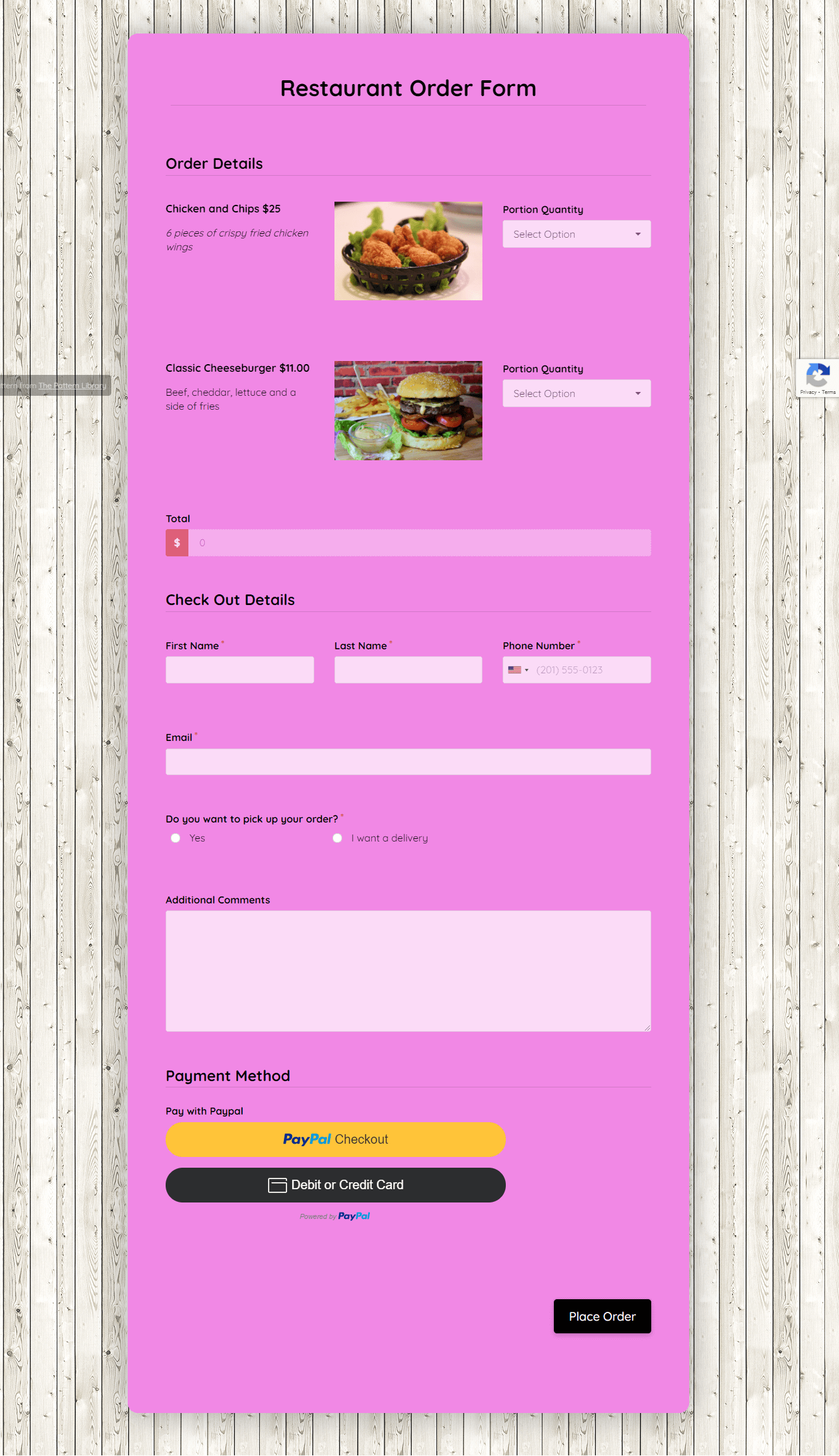 Restaurant Order Form Template template