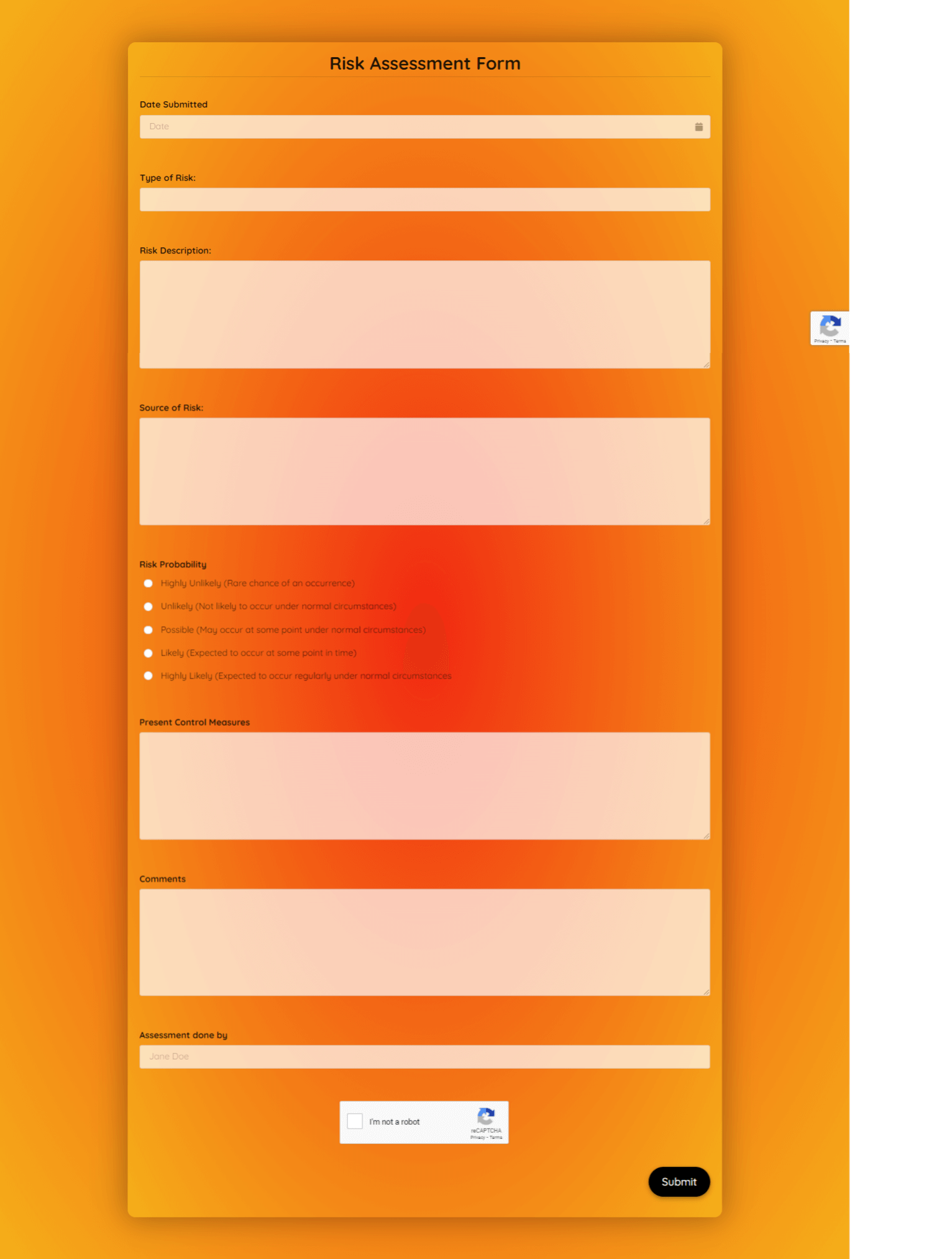 Risk Assessment Form Template template