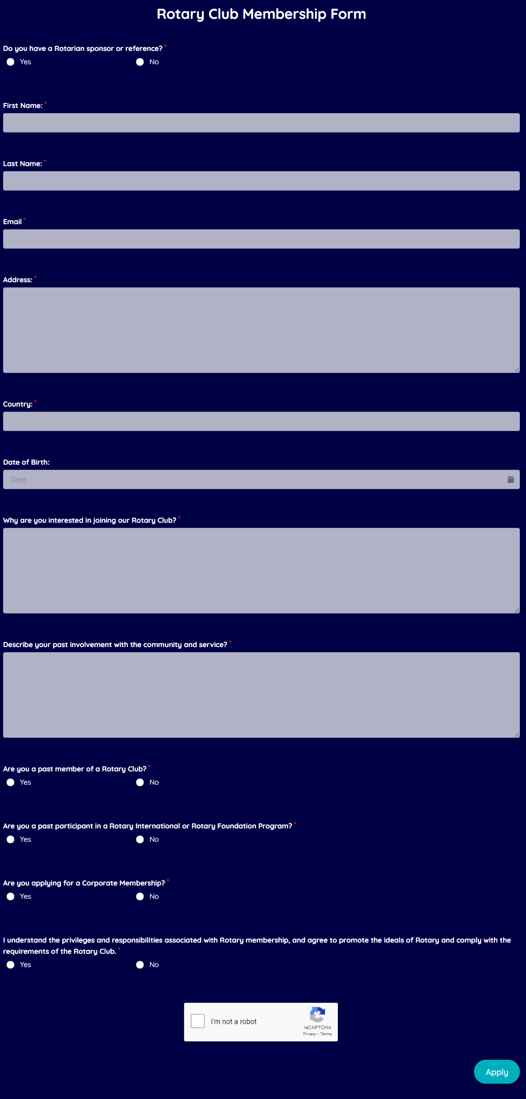 Rotary Club Membership Form Template template