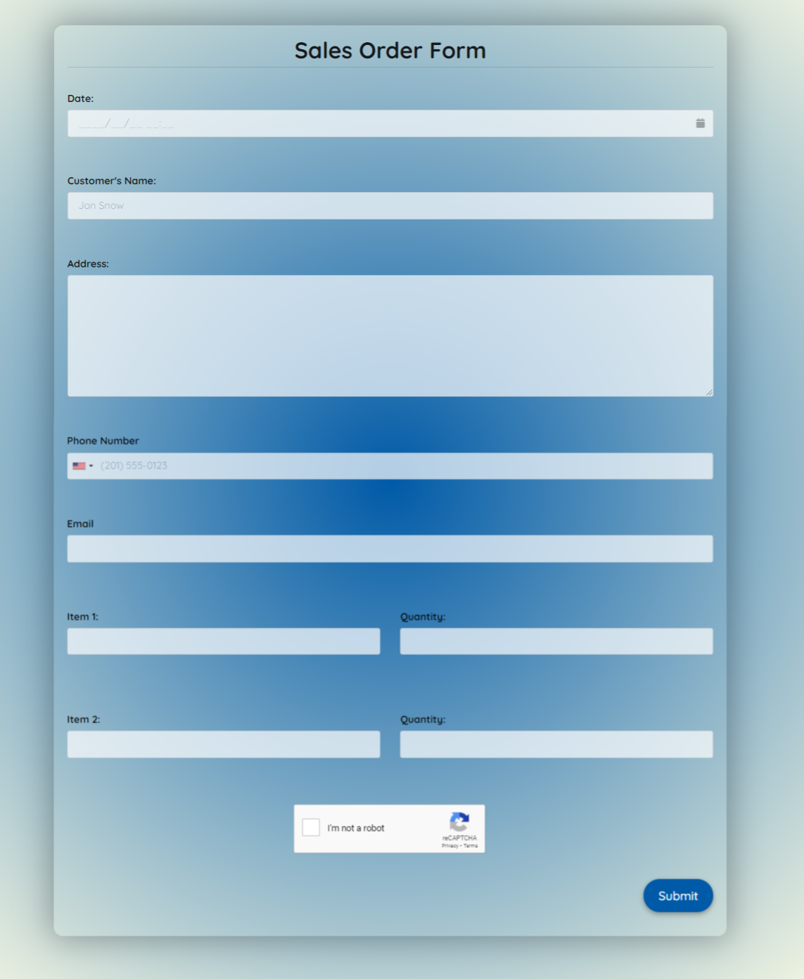 Sales Order Form Template template