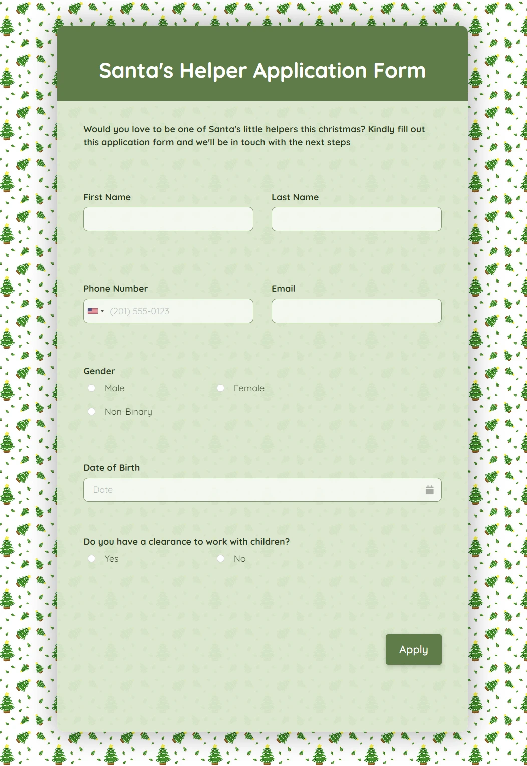 Santa Helper Application Form template