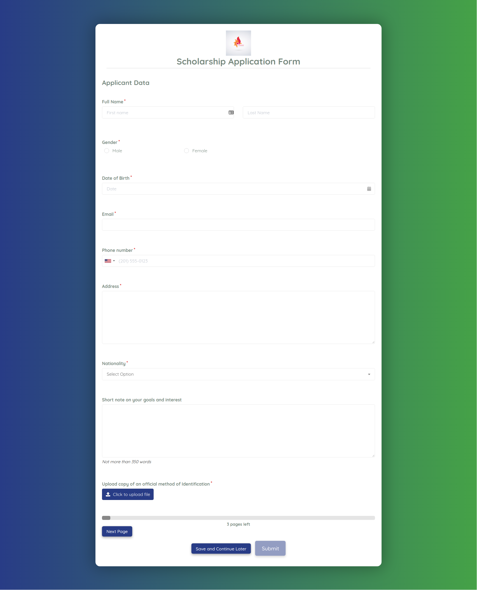 Scholarship Application Form Template template