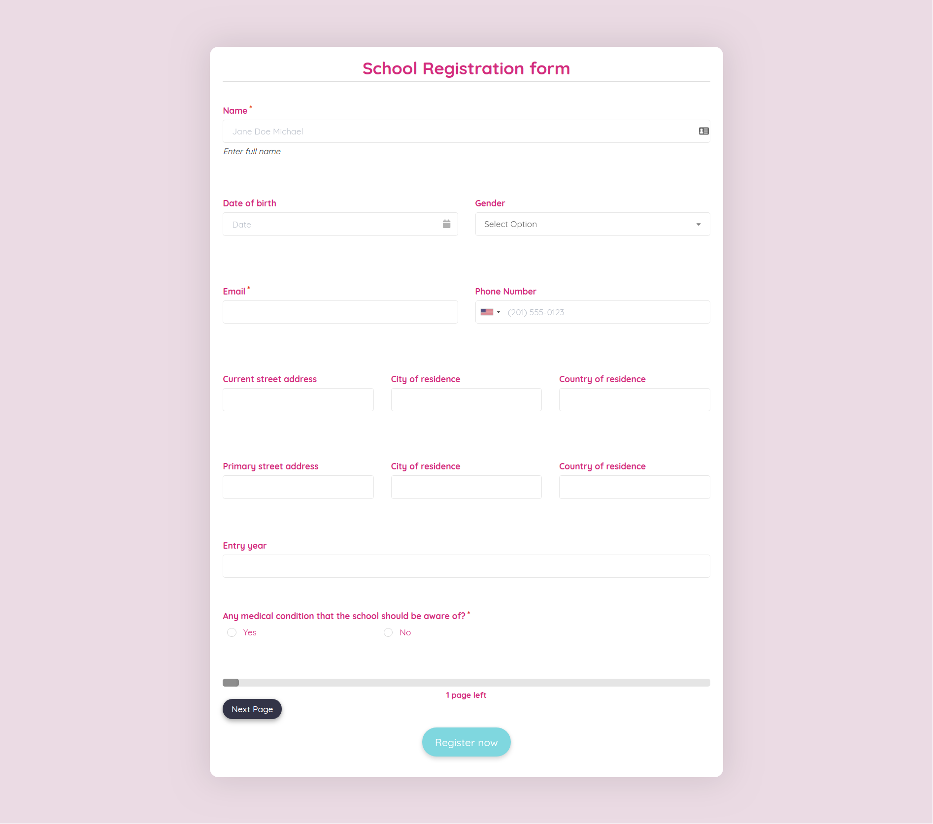 Free School Registration Form Template template