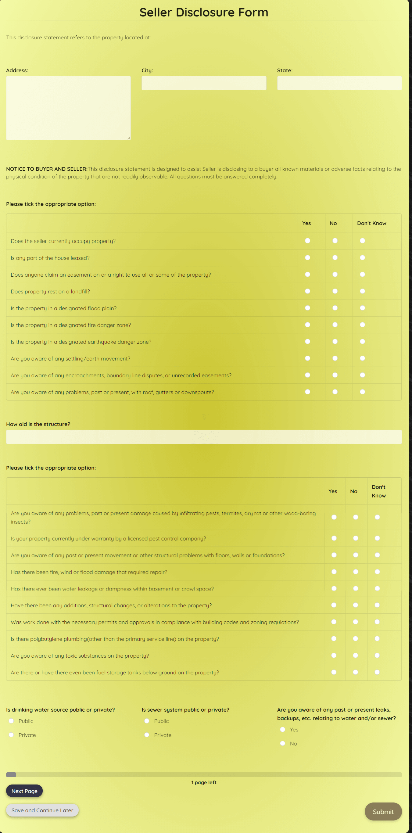 seller-disclosure-form-template-formplus