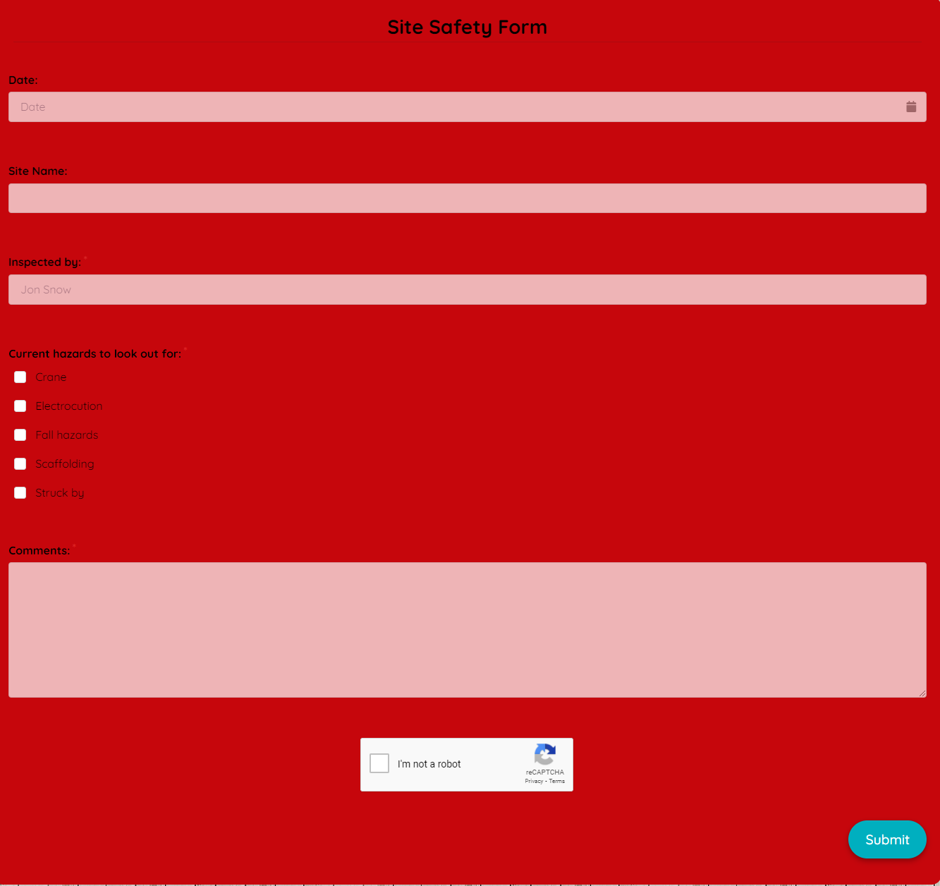 Site Safety Form Template template