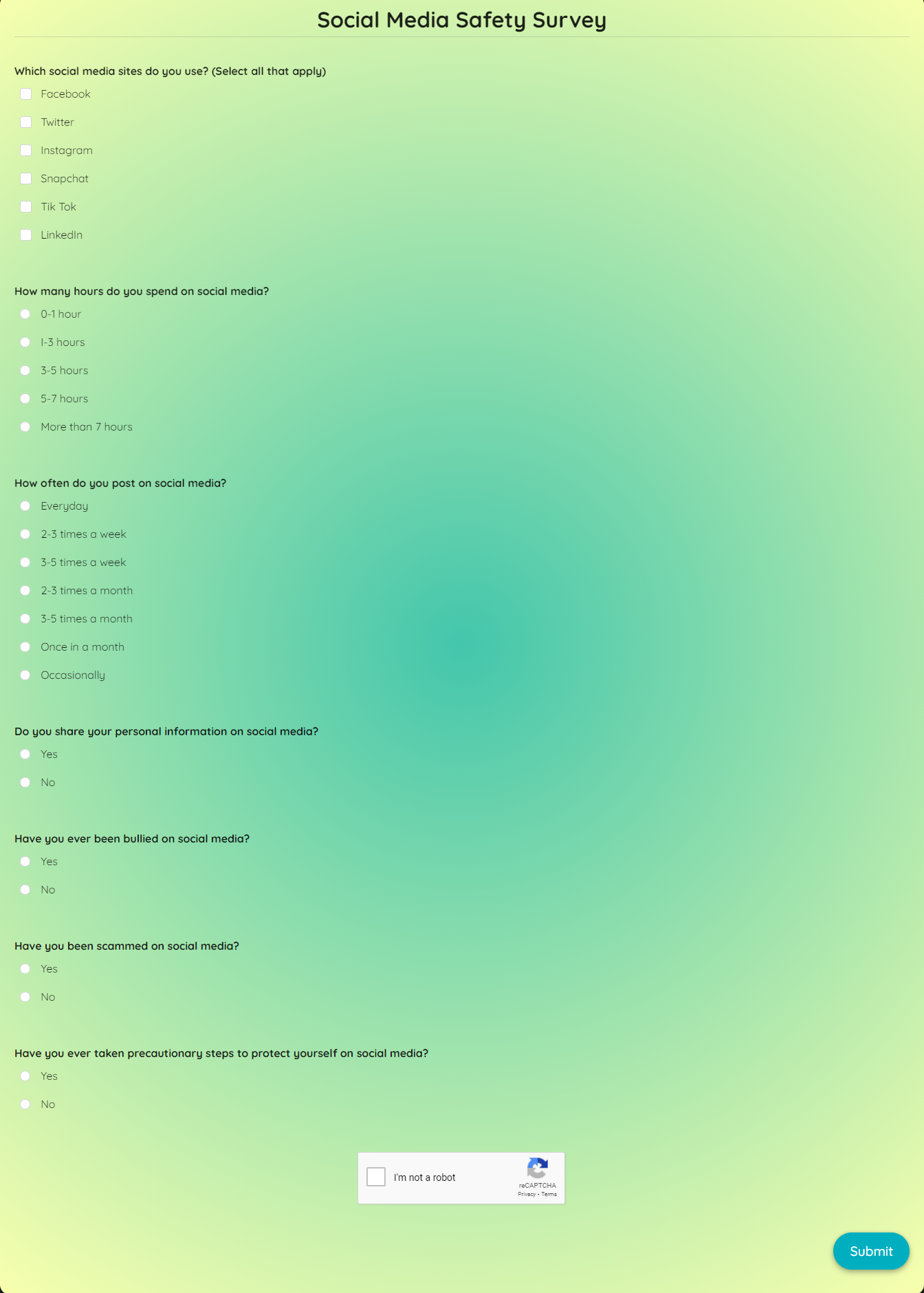 Social Media Safety Survey Template template