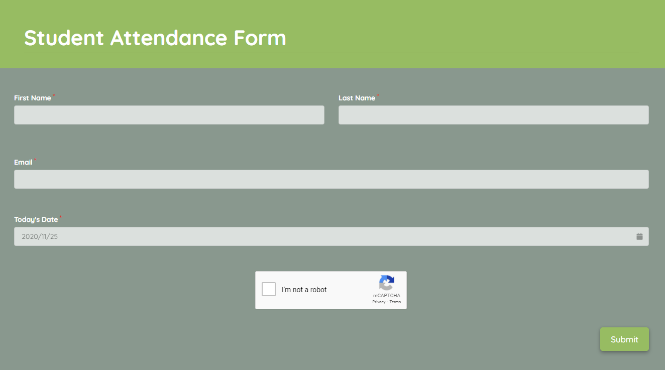 Student Attendance Form Template template