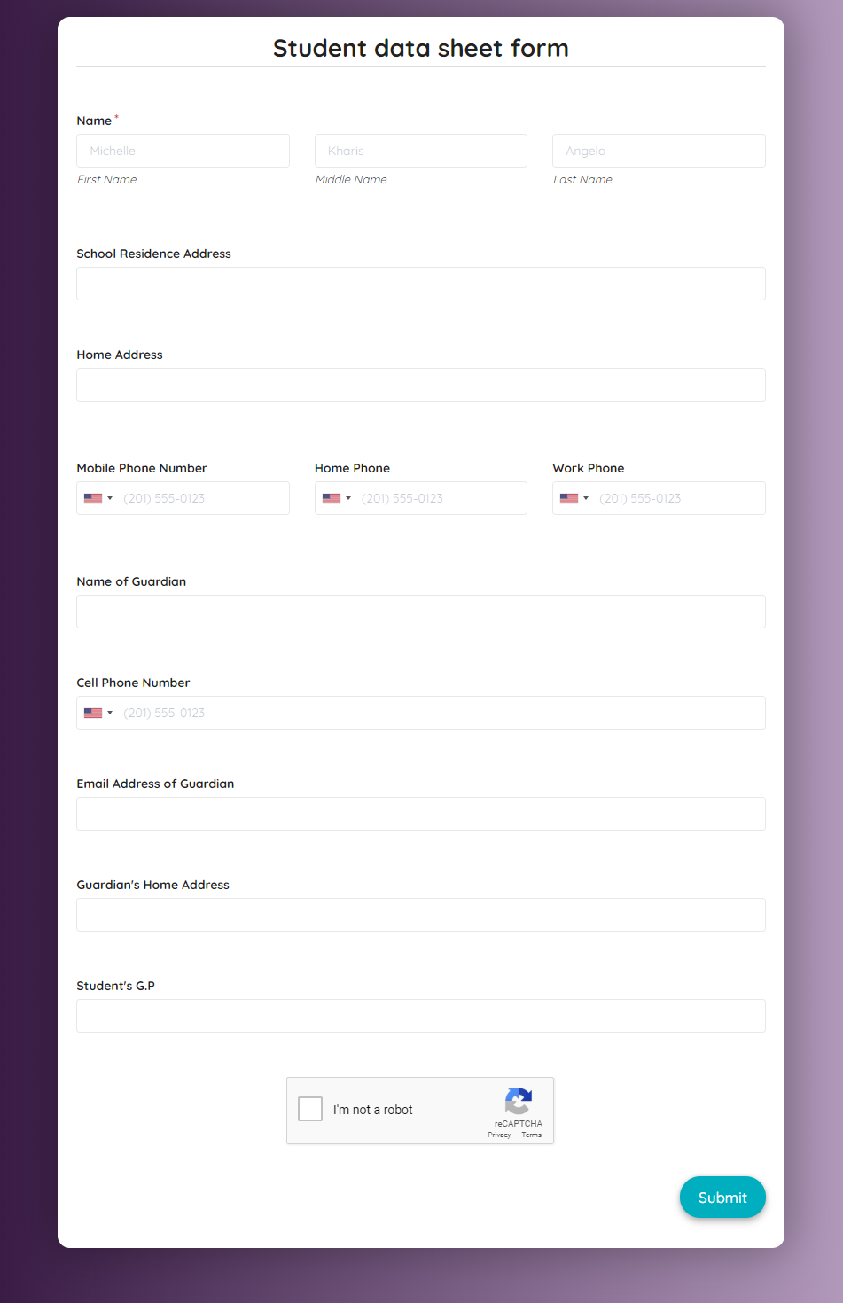 Free Student Data Sheet Form Template template