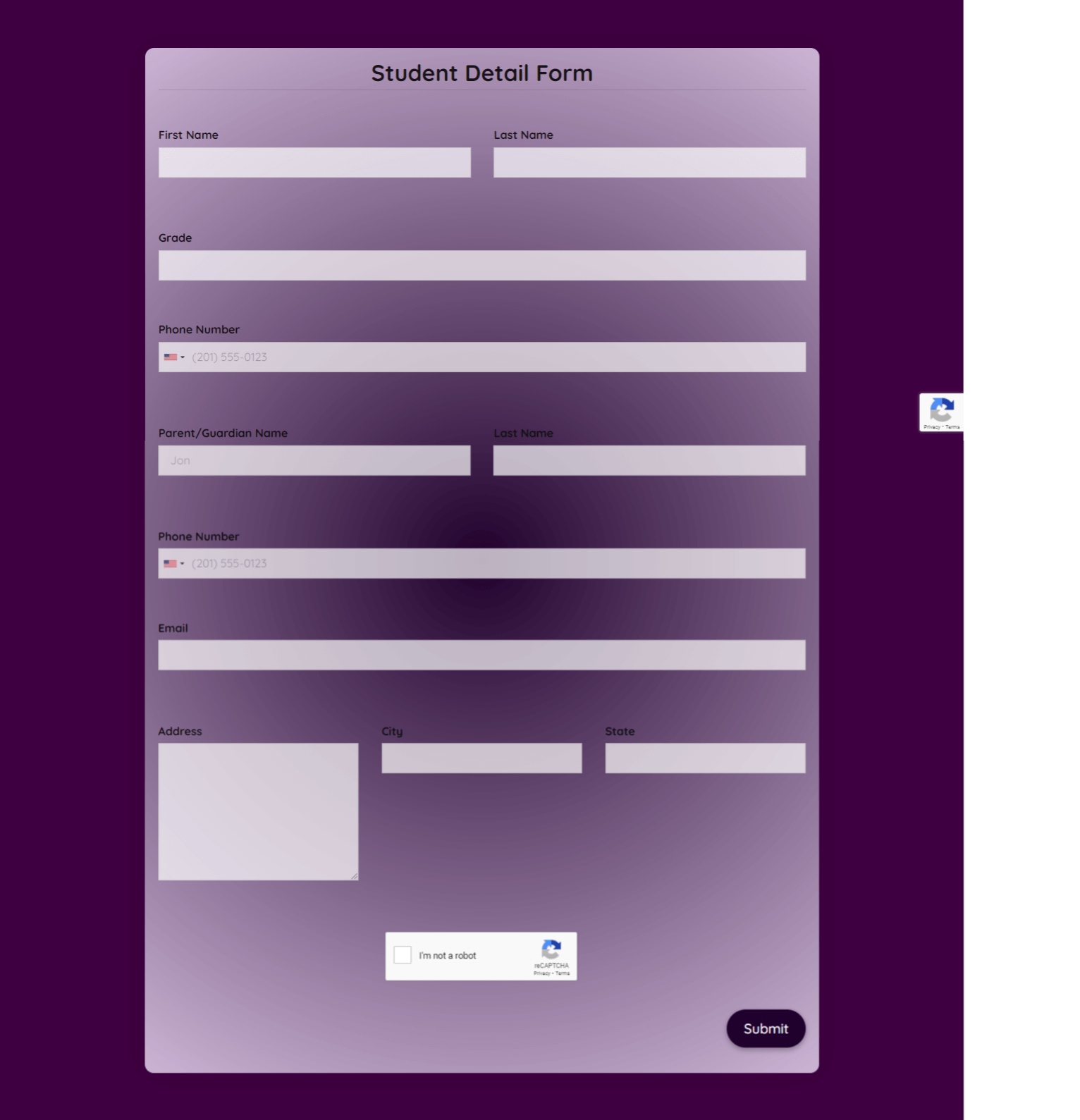 Student Detail Form Template template